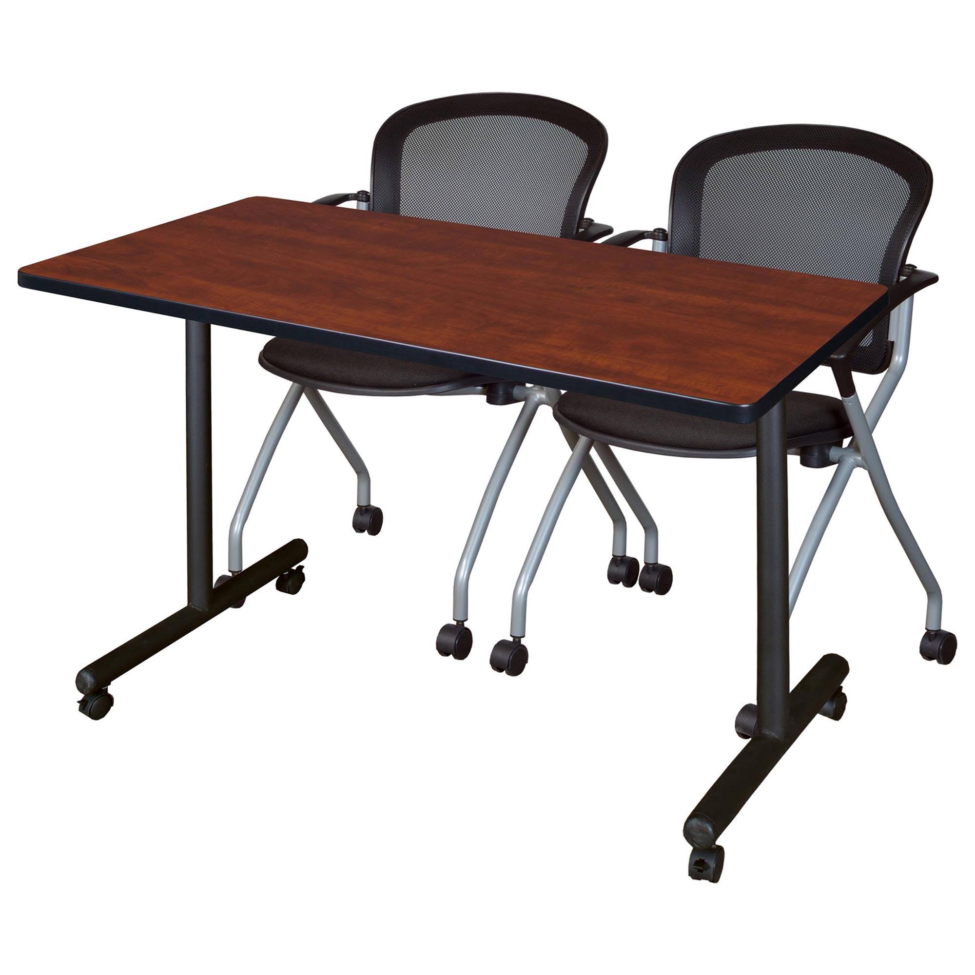Regency MKTRCC4824CH23BK 48 x 24 in. Kobe Mobile Training Table - Cherry u0026 2 Cadence Chairs - Black