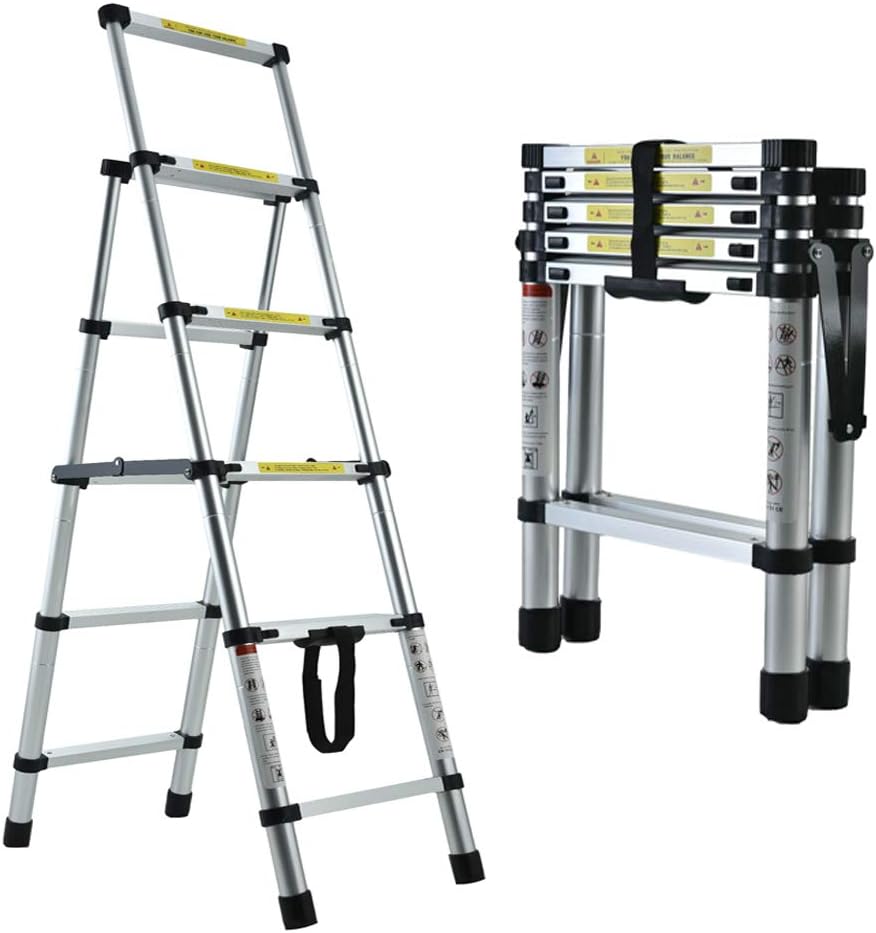 Household Ladder Telescopic Aluminum Extension 16 StepsLadder with Slip-Proof Feet 330lbs Max Capacity, EN131 Standard (4+5 Steps)