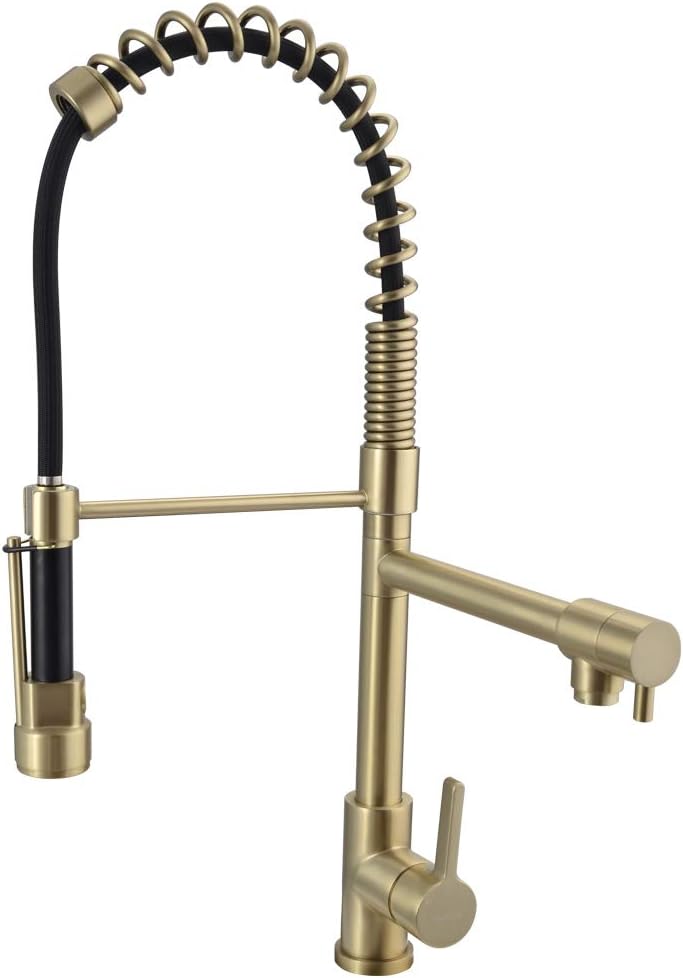 SHAMANDA Commercial Pre-Rinse Kitchen Faucet, High Arc Kitchen Sink Faucet with Pull-Out Spring Spout and Pot Filler, Matte Black, L40001-7