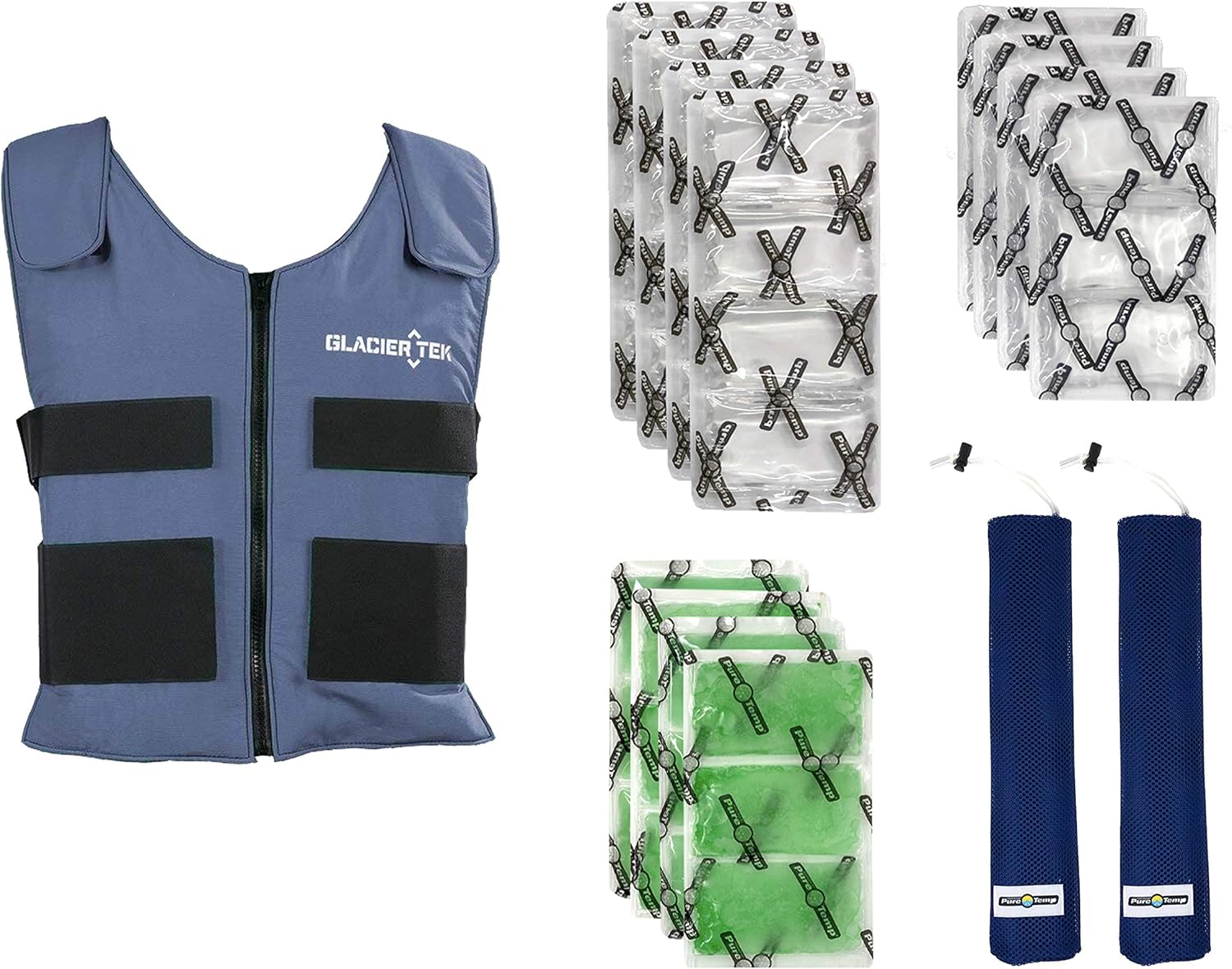Glacier Tek Sports Cool Vest Bundle, with Biobased Cooling Packs Plus Booster Pack Set