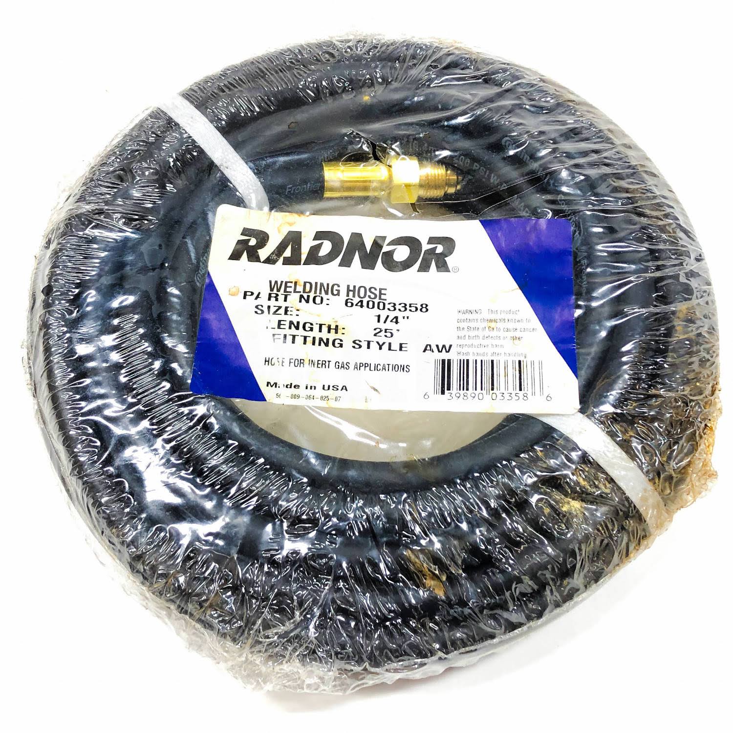 Radnor Inert GAS Hose, 1/4 in, 25 ft, Black RAD64003358