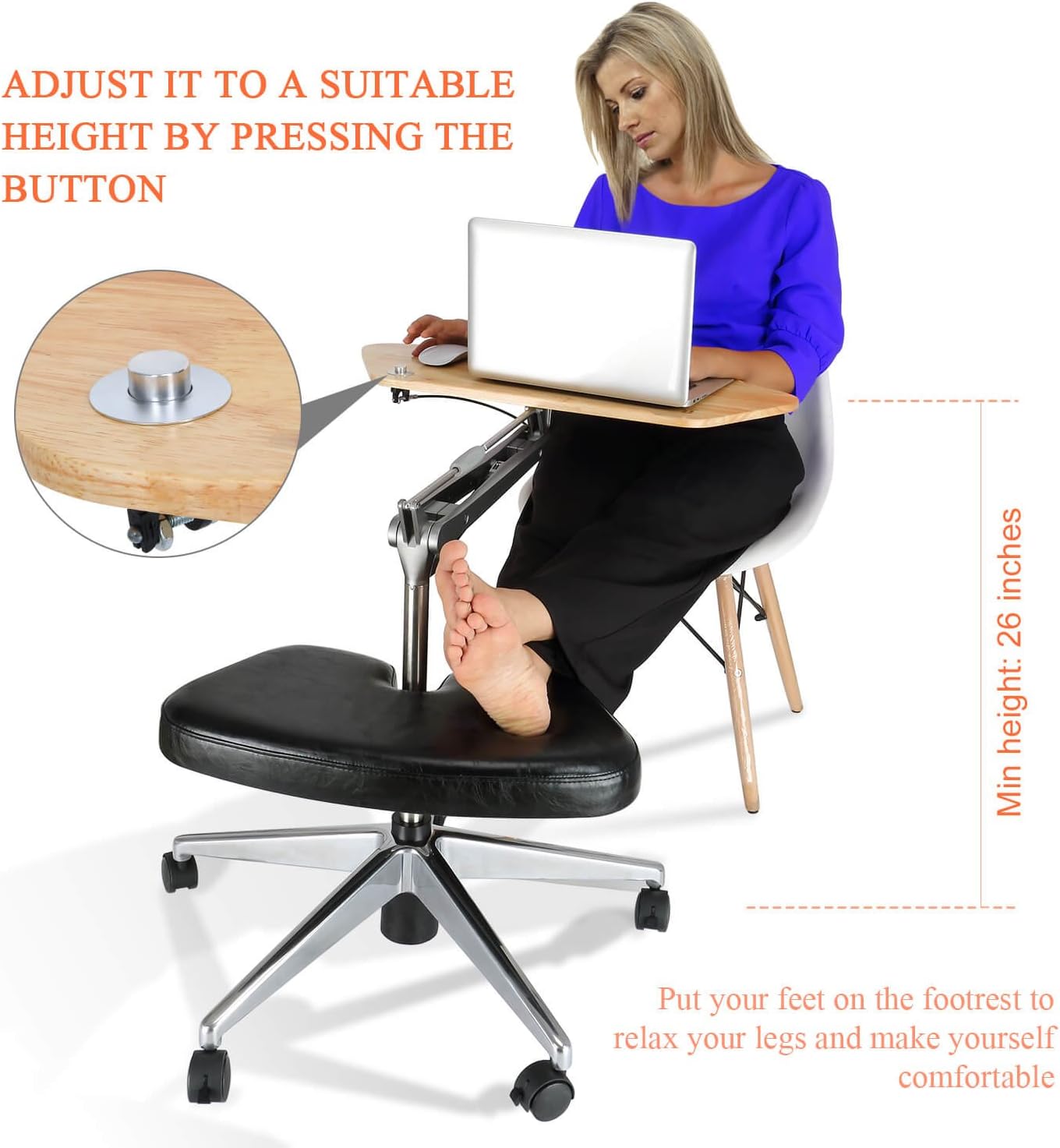 RoomyRoc Mobile Laptop Desk/Cart/Stand with Adjustable Tabletop and Footrest Computer Table (Black)