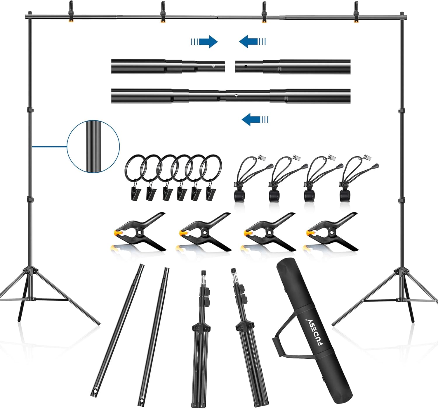 FUDESY Backdrop Stand 7x10Ft Adjustable Photography Background Support System Kit for Photo Video Studio with Carry Bag,Spring Clamps