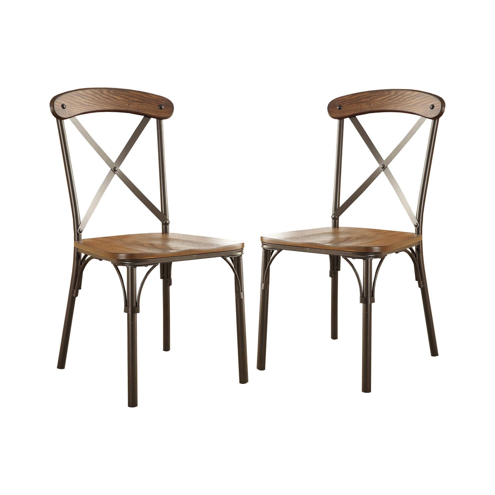 ioHOMES X-Crossed Back with Wooden Seat Side Chair Metal Bronze Set of 2