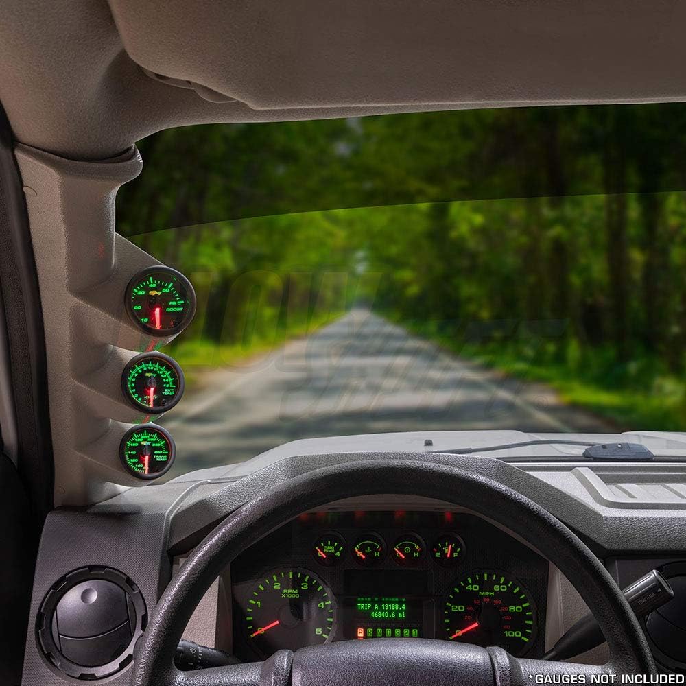 GlowShift Gray Triple Pillar Gauge Pod Compatible with Ford Super Duty F-250 F-350 Power Stroke 2008-2010 - Factory Color Matched - ABS Plastic - Mounts (3) 2-1/16