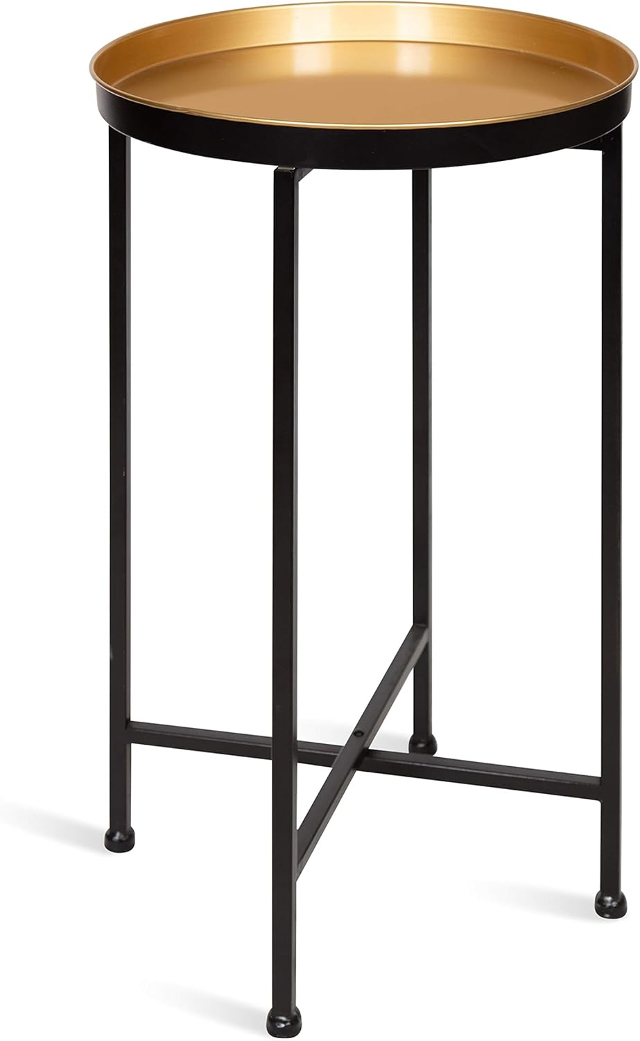 Kate and Laurel Celia Round Metal Foldable Tray Accent Table, Black with Gold Base Pack of 2