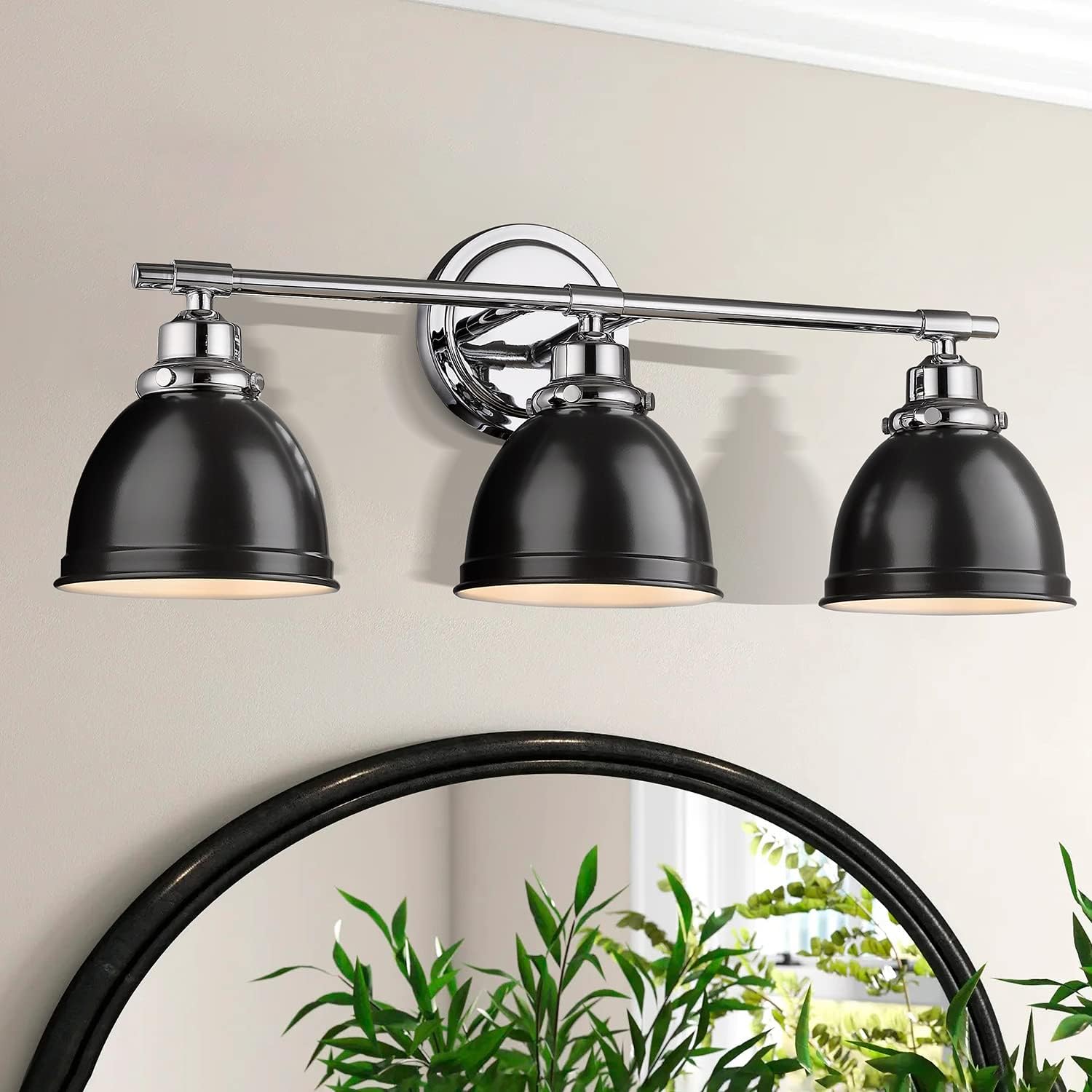 HRXBSE 3-Light Bathroom Light Fixtures, Black Finish with Metal Shade, 23 Inch Farmhouse Bathroom Vanity Light Over Mirror, HB02VL-CH-3