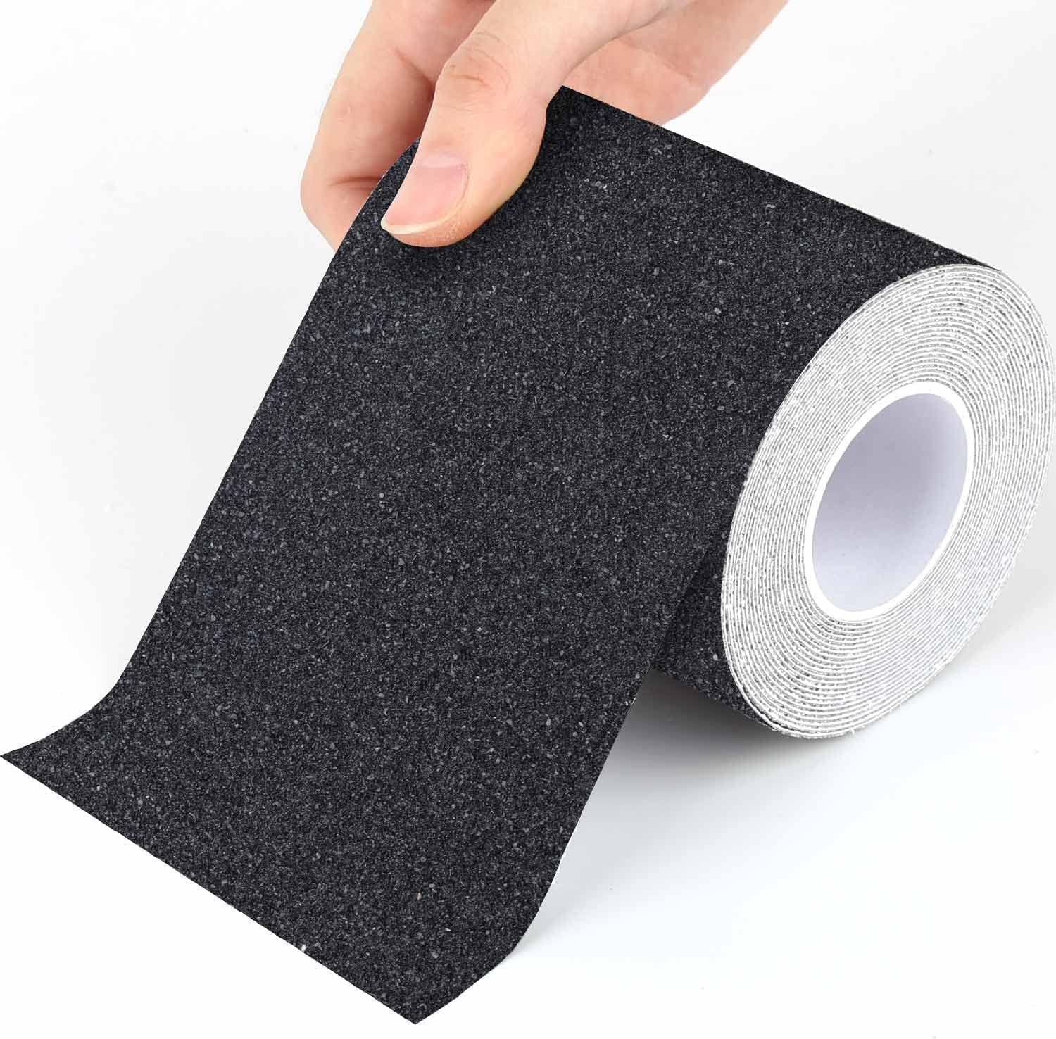 Rubber Frosted Anti-Slip Tape Heavy Duty, PVC Frosted High Viscosity Strong Non-Marking Tape for Bathroom Floors, Stair Steps, Kindergarten Scribing Anti-Slip Floor Surfaces, Waterproof (Black)