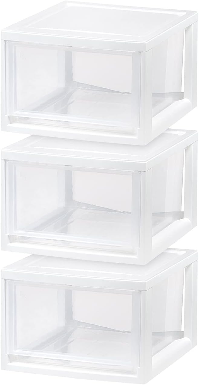 IRIS USA Medium Stackable Plastic Storage Drawer, 1 count (pack of 3), White, 3 Pack Pack of 2