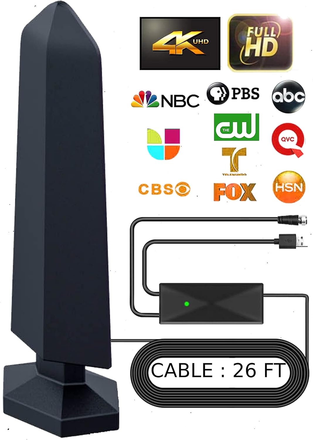 [2022 Model] Digital Amplified Indoor Tv Antenna – Powerful Best Amplifier Signal Booster 270+ Miles Range Support 4K Full HD Smart and Older Tvs with 16ft Coaxial Cable, Unique Tv Accessories Pack of 2