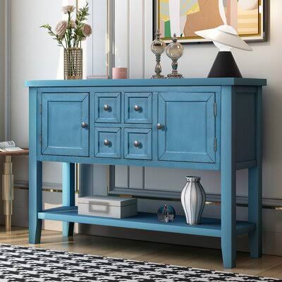 Attaway 46x22 Wide 4 Drawer Acacia Wood Buffet Table Breakwater Bay Color: Navy