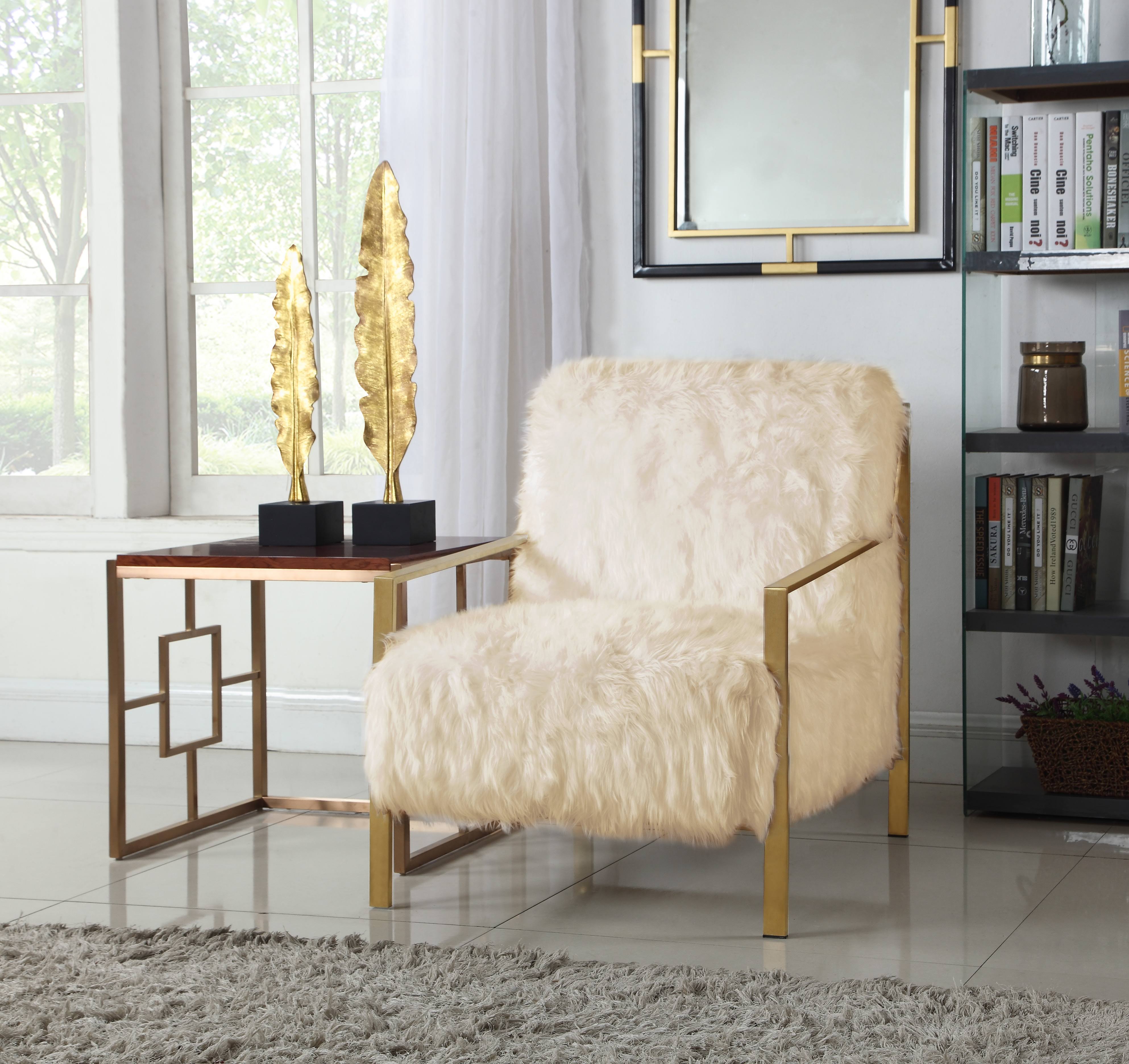 Chic Home Bayla Modern Beige Faux Fur Accent Side Chair