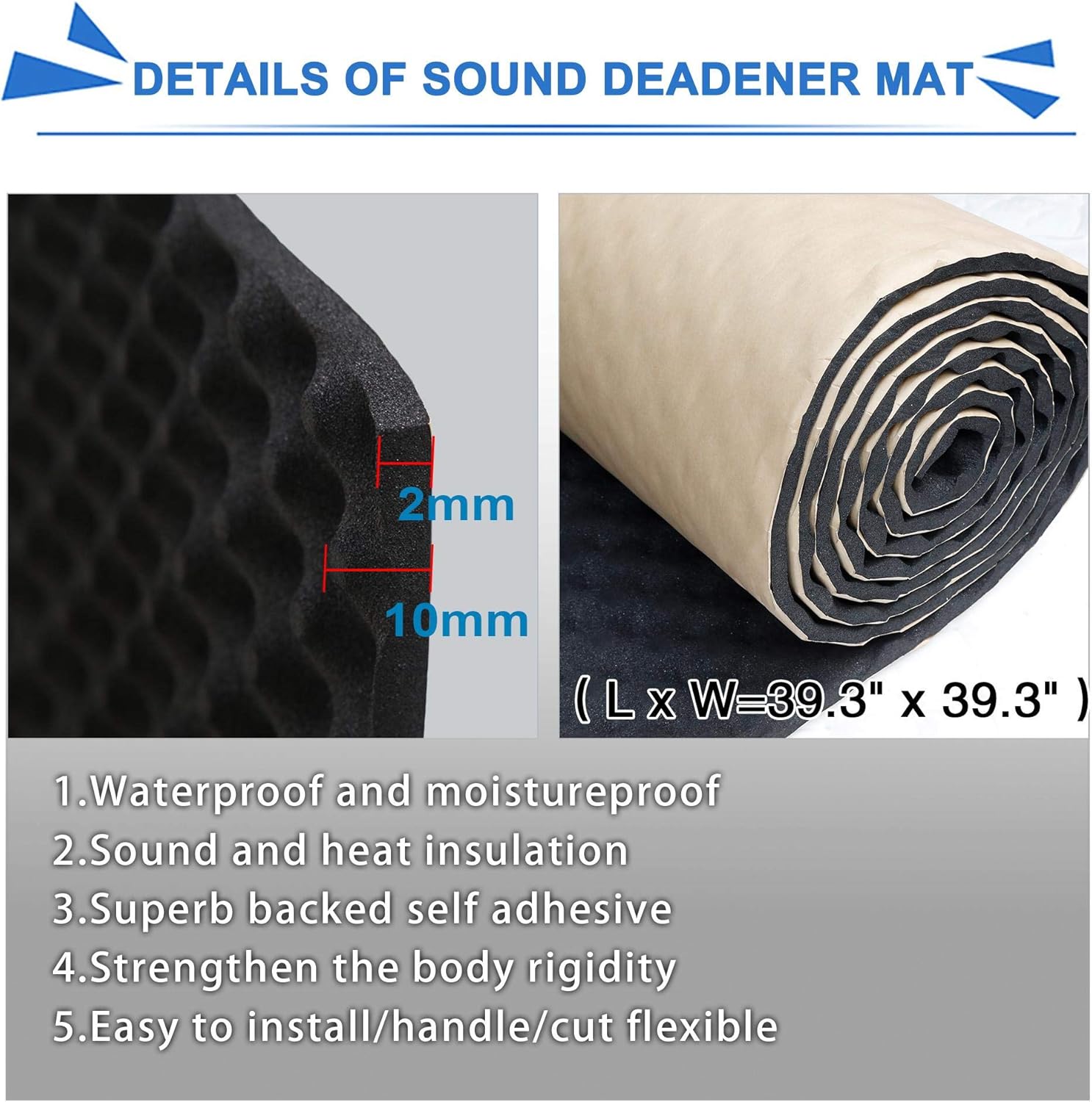 uxcell 394mil Car Studio Sound Acoustic Absorption Heatproof Wave Foam Deadener Mat 39.3