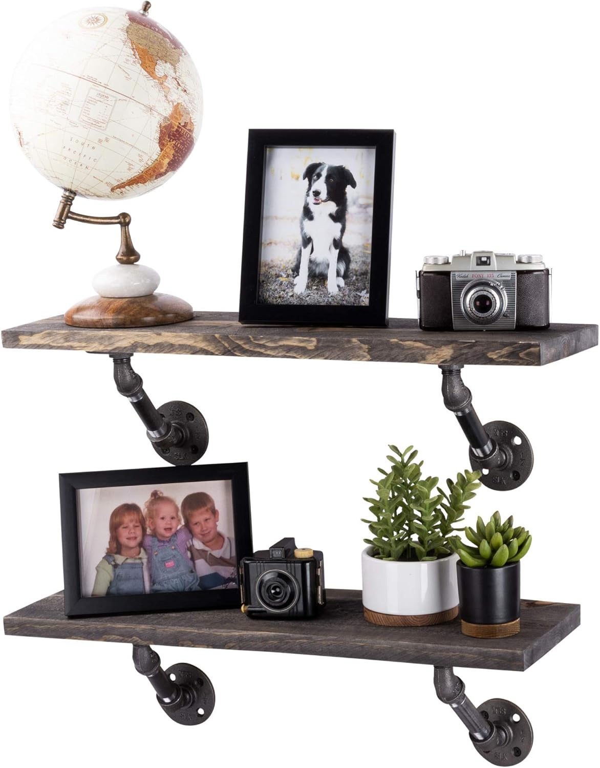 Industrial Pipe Wooden Shelves Restore by Pipe DÉCOR Premium Douglas Fir Wood Shelving 36 Inch Length Set of 2 Boards and 6 Angle Brackets Trail Brown Finish