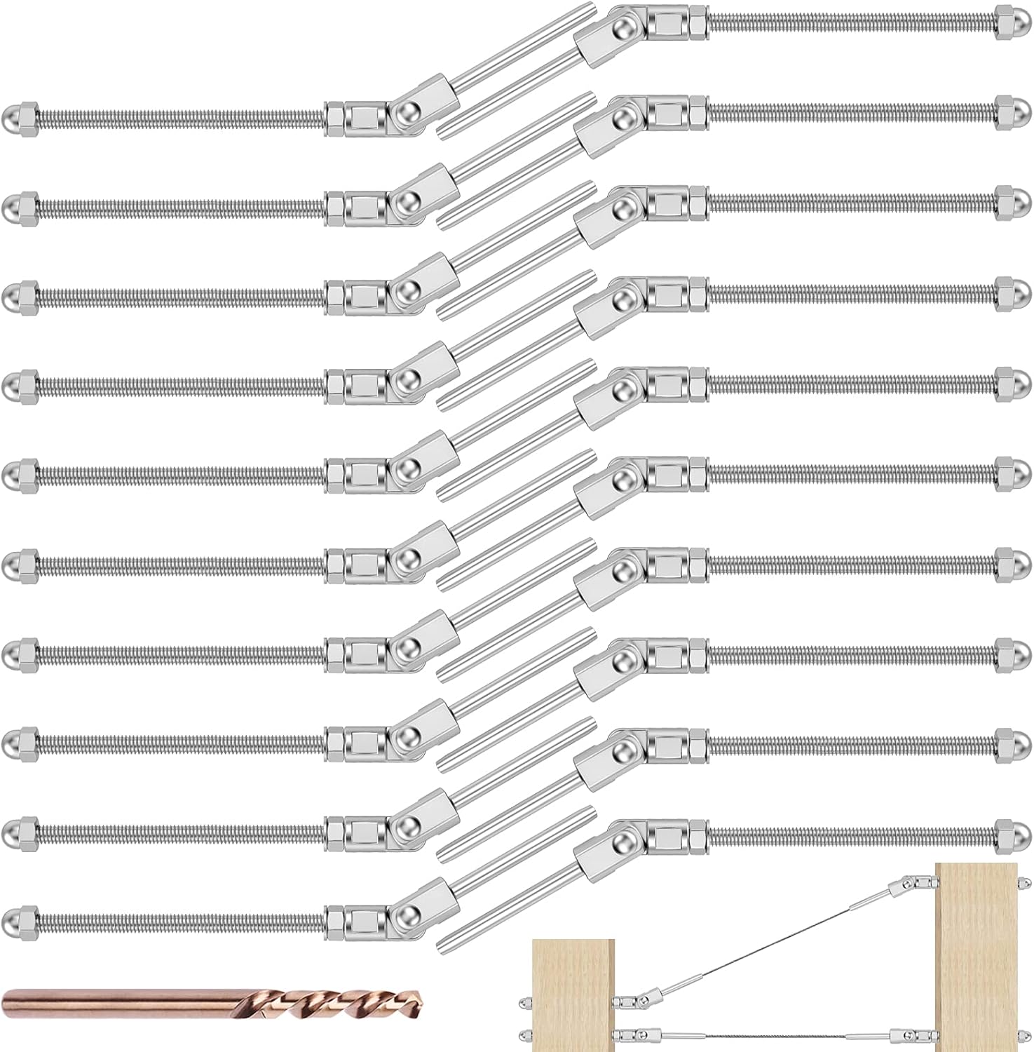 [Patent]CKE 20 Pack T316 Stainless Steel 180&deg; Adjustable Angle Cable Railing Swage Threaded Stud Tension End Fitting Terminal for 1/8