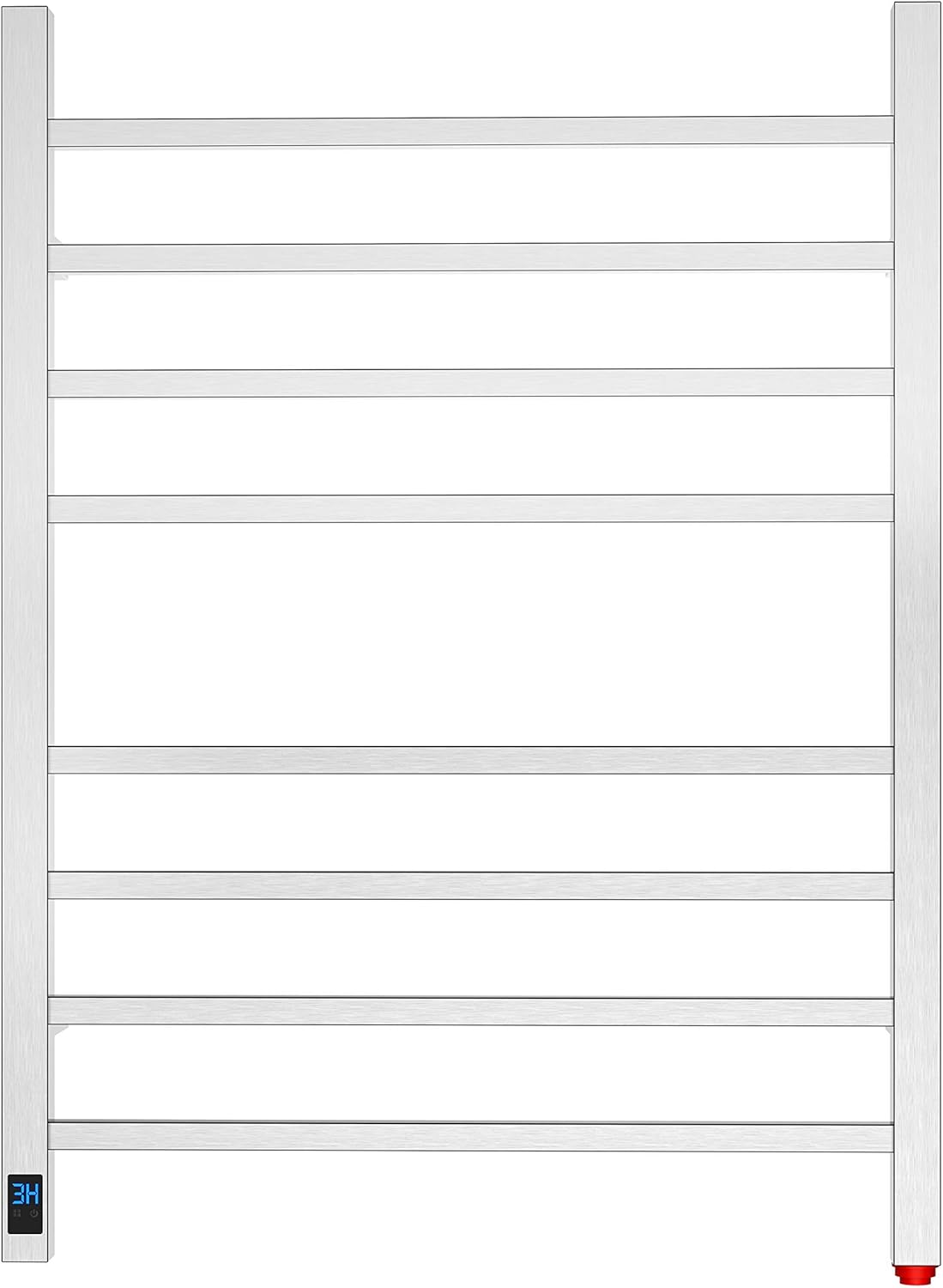 HEATGENE Towel Warmer with Timer and Temperature Control, Electric Towel Warmer with 8 Square Bars, Wall-Mounted Electric Towel Rack with 8 Square Bars, Plug-in/Hardwired Towel Rails - Brushed