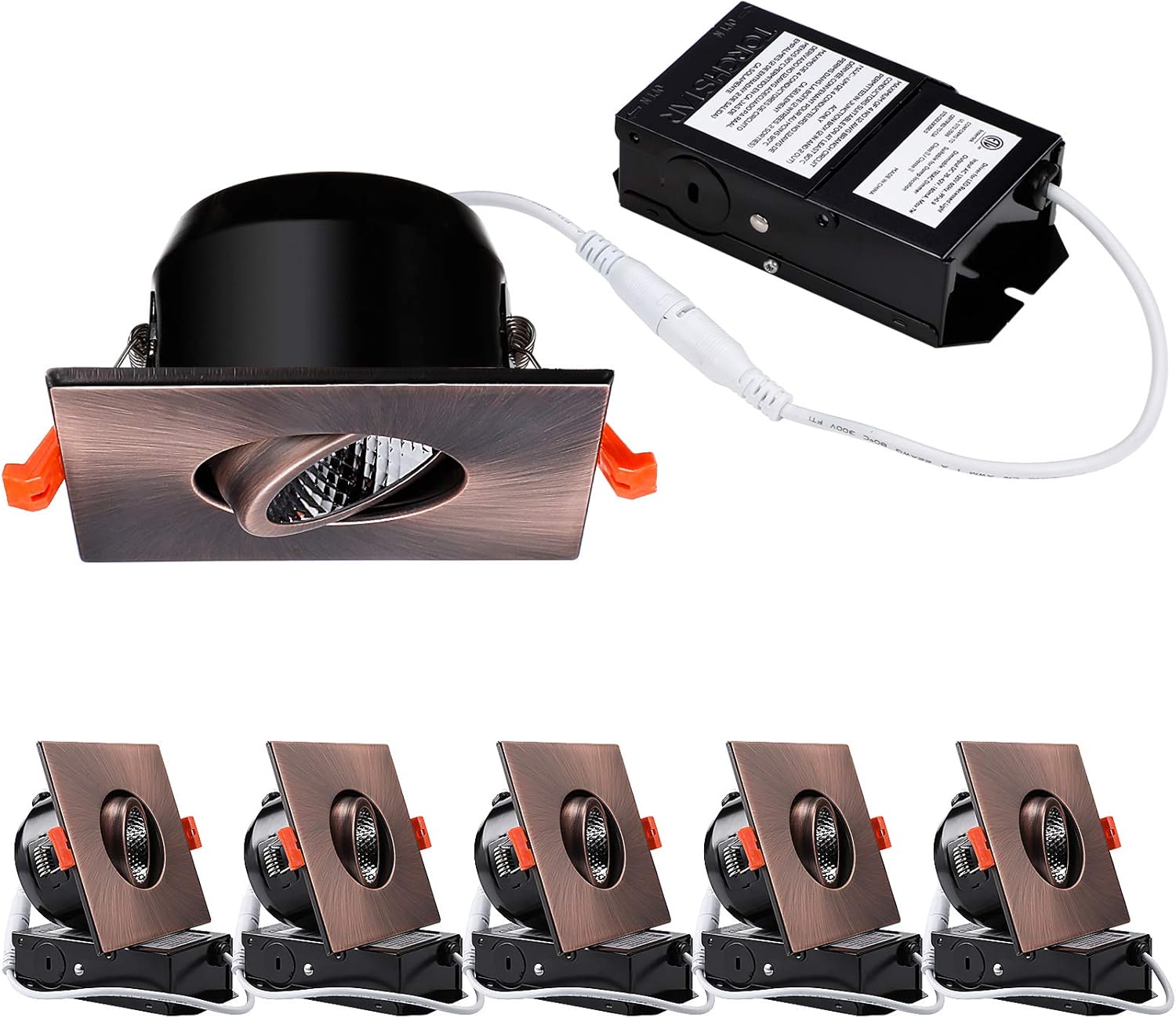 TORCHSTAR 3 Inch Gimbal LED Recessed Light with Junction Box, 10%-100% Dimmable, 7W=50W, CRI 90+, 3000K Warm White, ETL & Energy Star Certified, Oil Rubbed Bronze, Pack of 6 Pack of 2