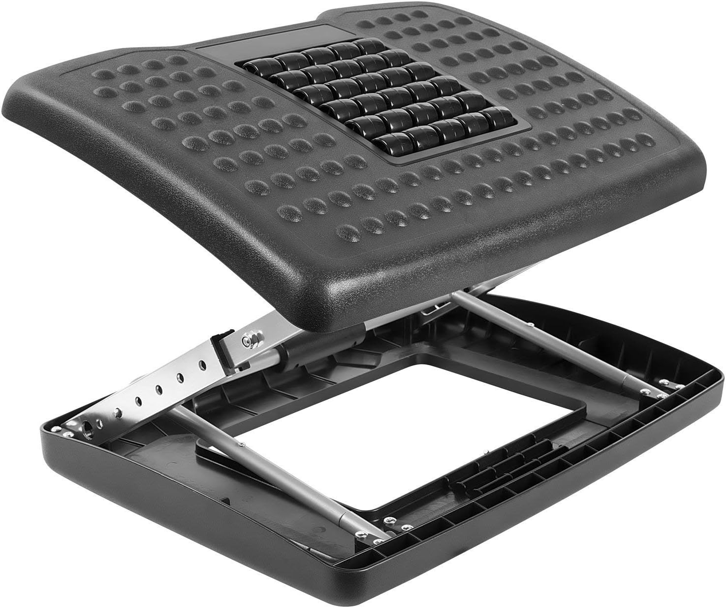 Mount-It! Adjustable Footrest with Massaging Bead | Adjustable Height and Tilt Office Foot Rest Stool for Under Desk Support | 5 Height Settings, 3 Tilt Settings | Black Pack of 2