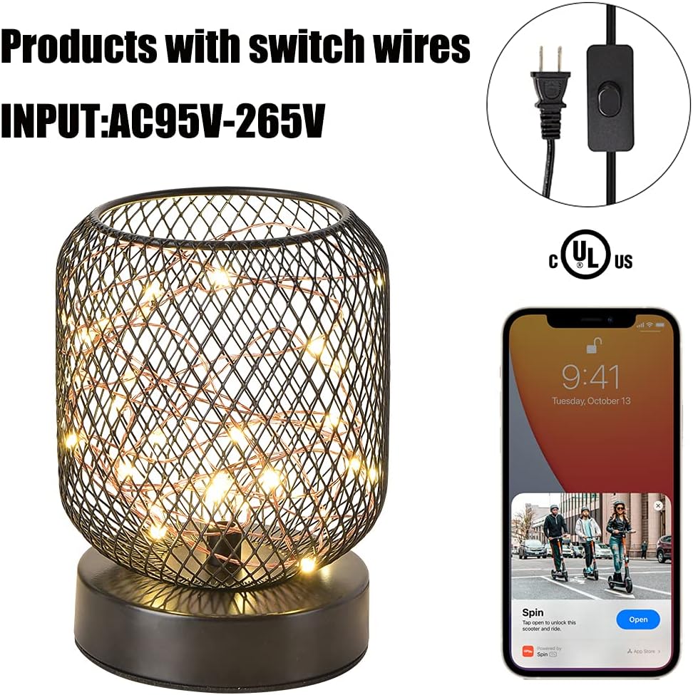 WGJEKI Cage Desk Lamp Starry Sky Led Lights String Iron Mesh Retro Lamp Used in Bedroom Living Room Kid's Room Birthday Party Wedding AC with Black Switch Wire