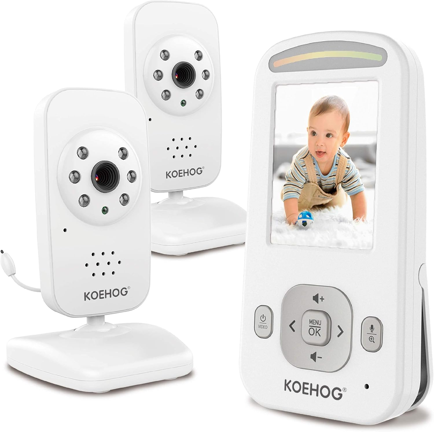 Video Baby Monitor w/ 2 Digital Cameras 1,000ft Range Long Life Battery 2-Way Talk Temperature Display Day/Night Vision 2.4GHz Secured Privacy by AXVUE Pack of 2