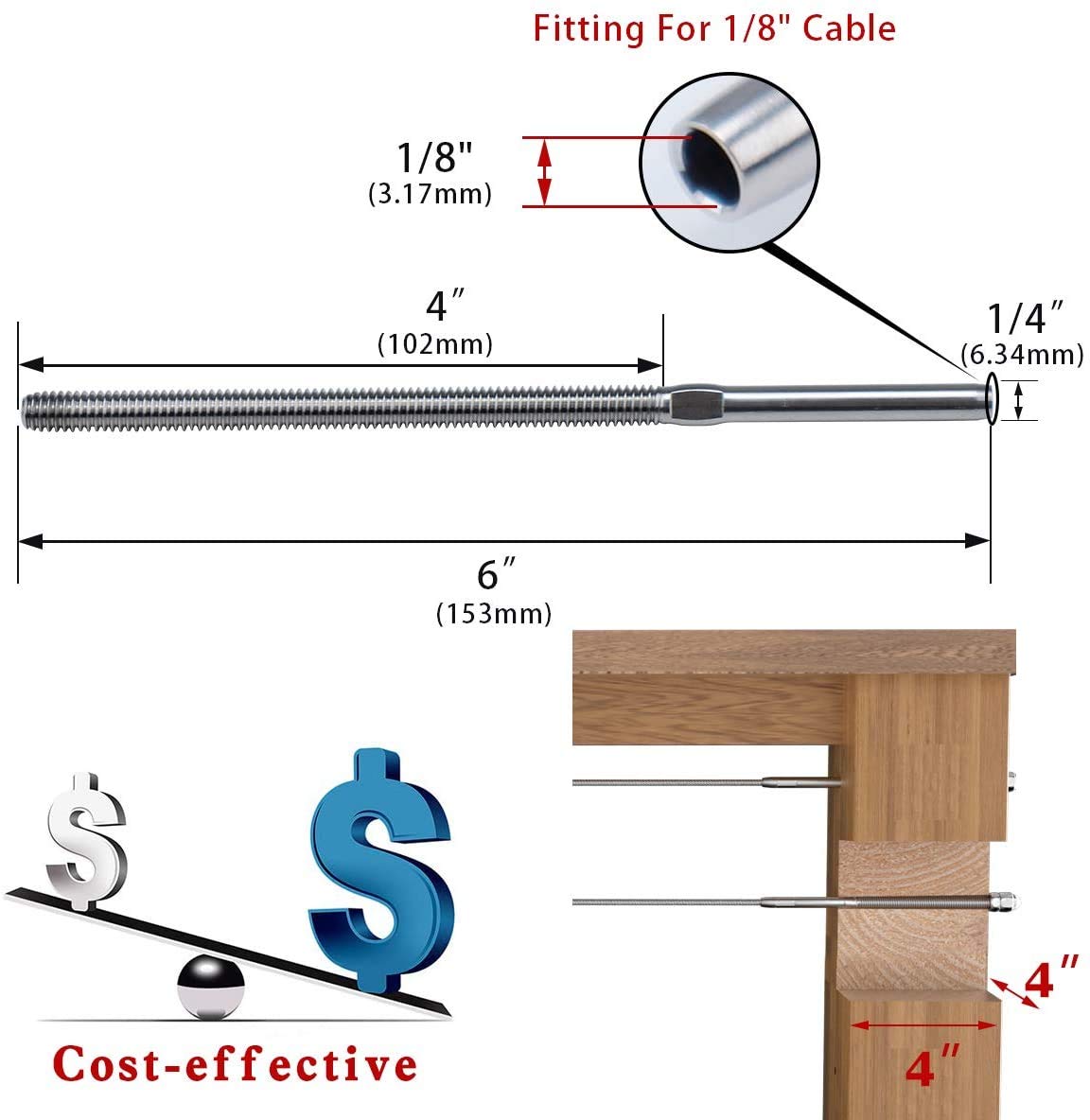 Muzata 40Pack Hand Swage Threaded Stud Tensioner 1/8