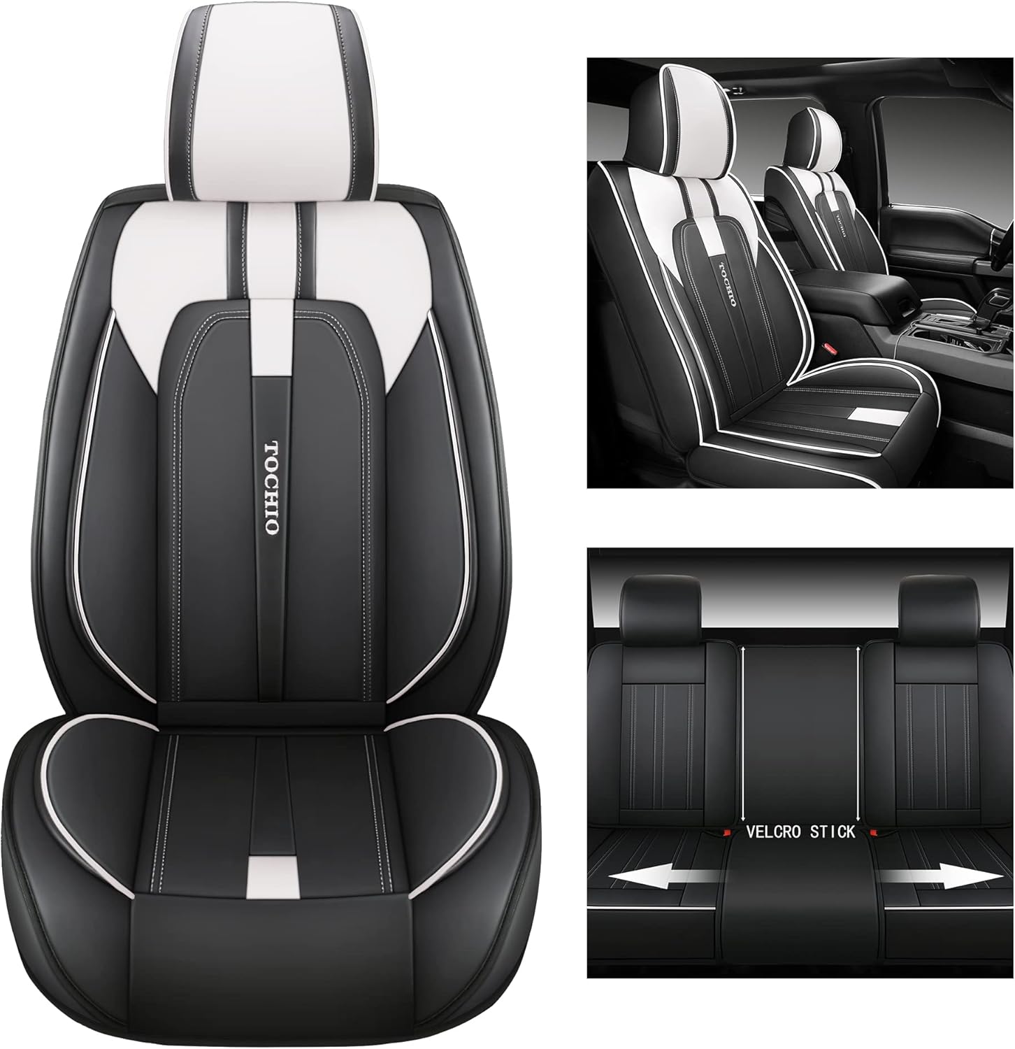 TOCHIO Pro Customized F150 Car Seat Cover Full Set Fits Ford F150(2009-2022) Crew Cab/Raptor F250,F350,F450 Series with Double Waterproof Eco-Friendly Leather Protector F150 Car Accessories