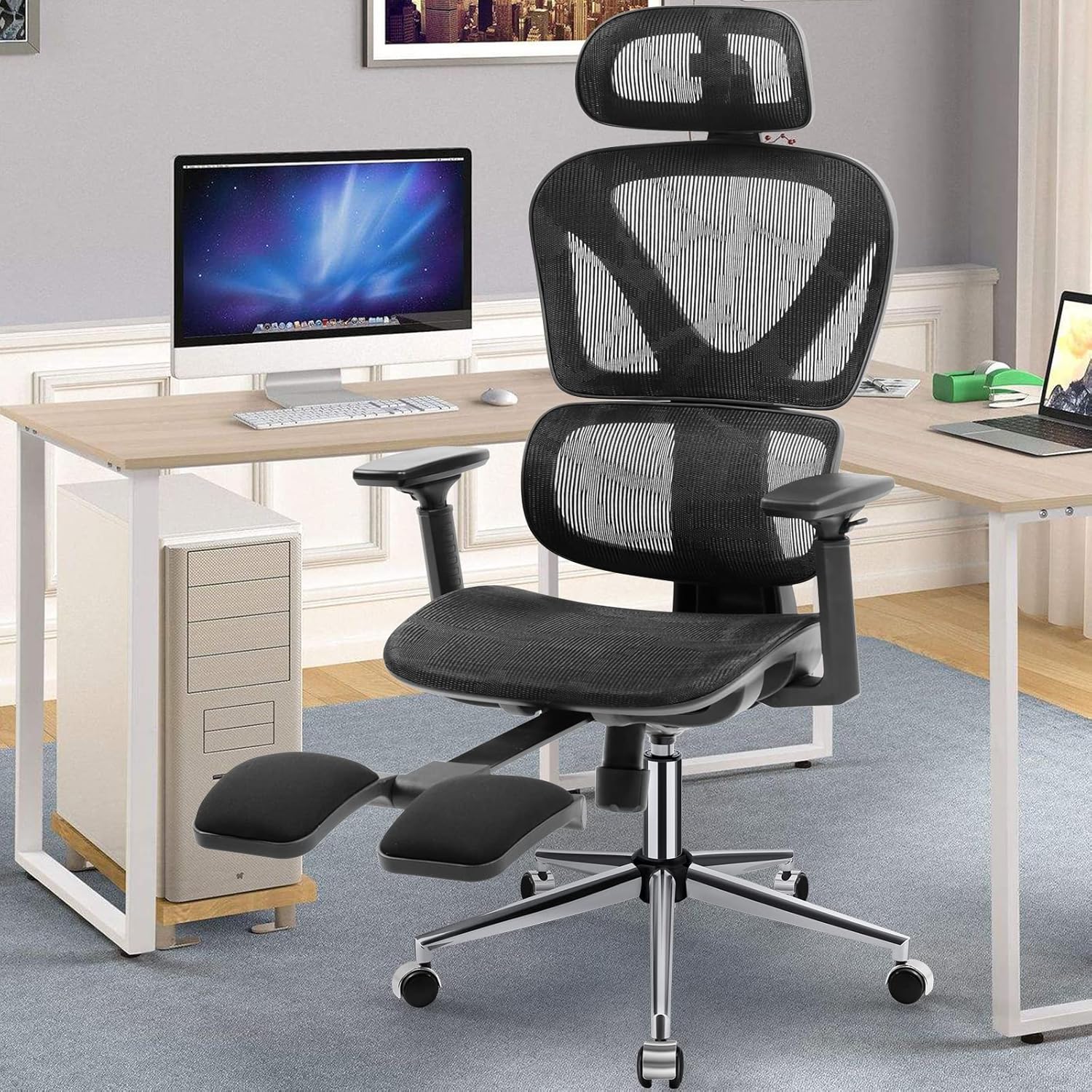 Ergonomic Office Chair, KERDOM Computer Desk Chair with Lumbar Support, High Back Breathable Mesh Chair with 3D Adjustable Armrest