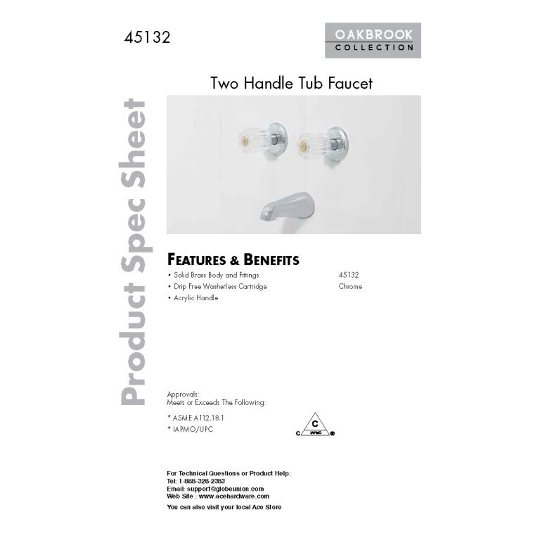 Oakbrook F2010301cp-aca1 Tub Faucet 2 Handle, Chrome