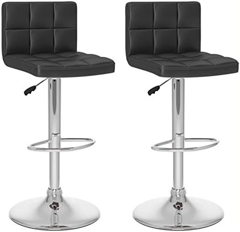 Pemberly Row Faux Leather Adjustable Bar Stool in Black (Set of 2)