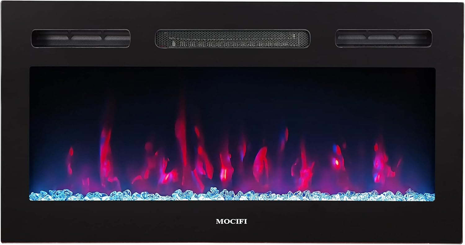 Mocifi 31Inches Electric Fireplace Insert with Remote Control,Adjustable Flame Brightness and Ember Bed Colors,Low Noise,Overheating Protection,750/1500W,Black