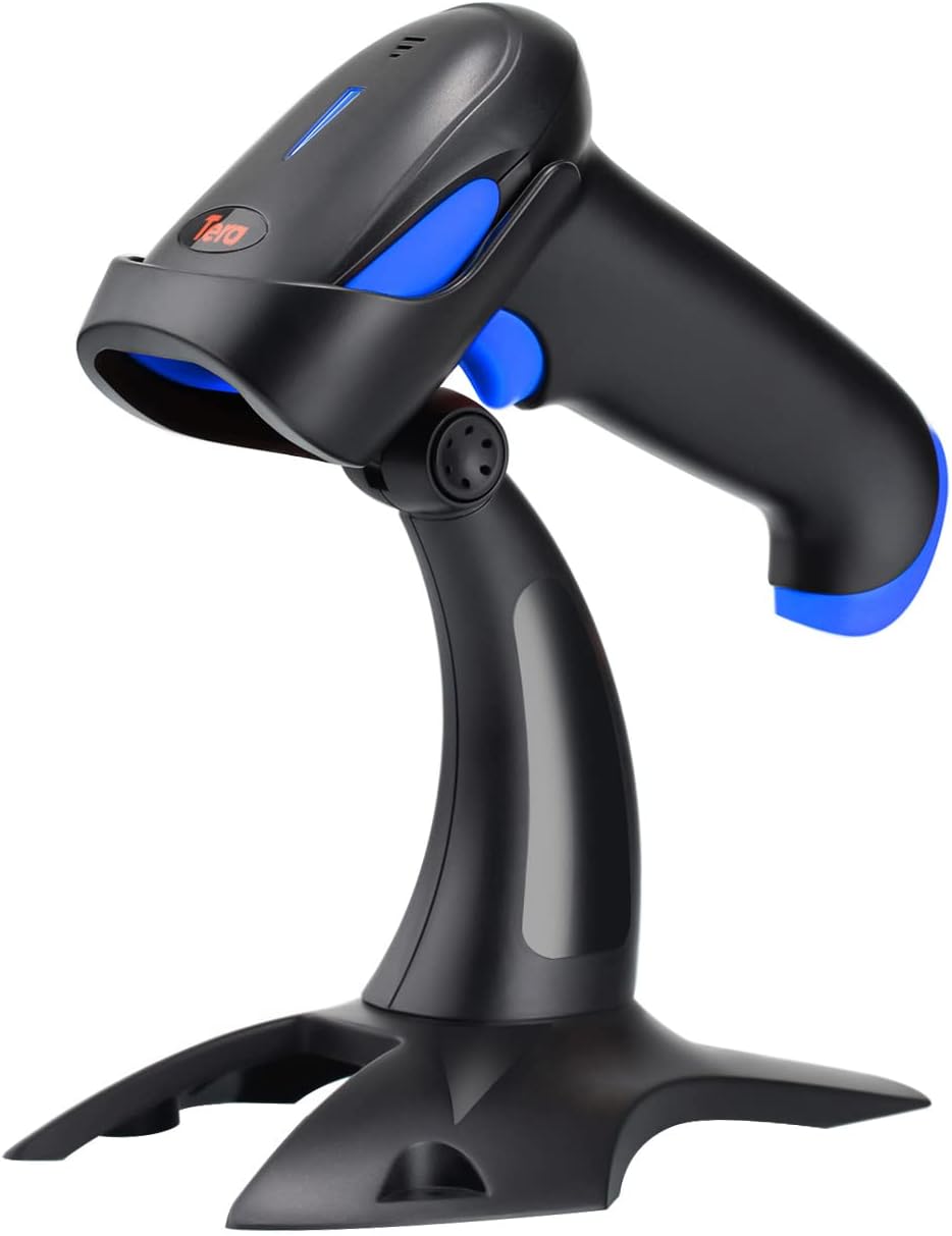 Tera Pro Fully Upgraded Wireless 2D QR Barcode Scanner with Stand, 3 in 1 Bluetooth & 2.4GHz Wireless & USB Wired, Connect Smart Phone Tablet PC, Image Bar Code Reader with Vibration Alert, HW0002 Pack of 2