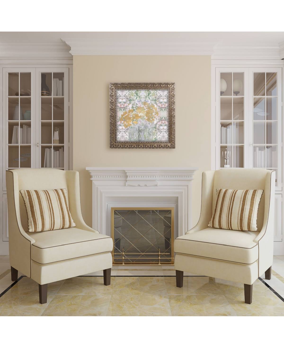 Trademark Fine Art ALI5700-G1616F Floral Abstract by Lisa Powell Braun, Gold Ornate Frame 16x16-Inch