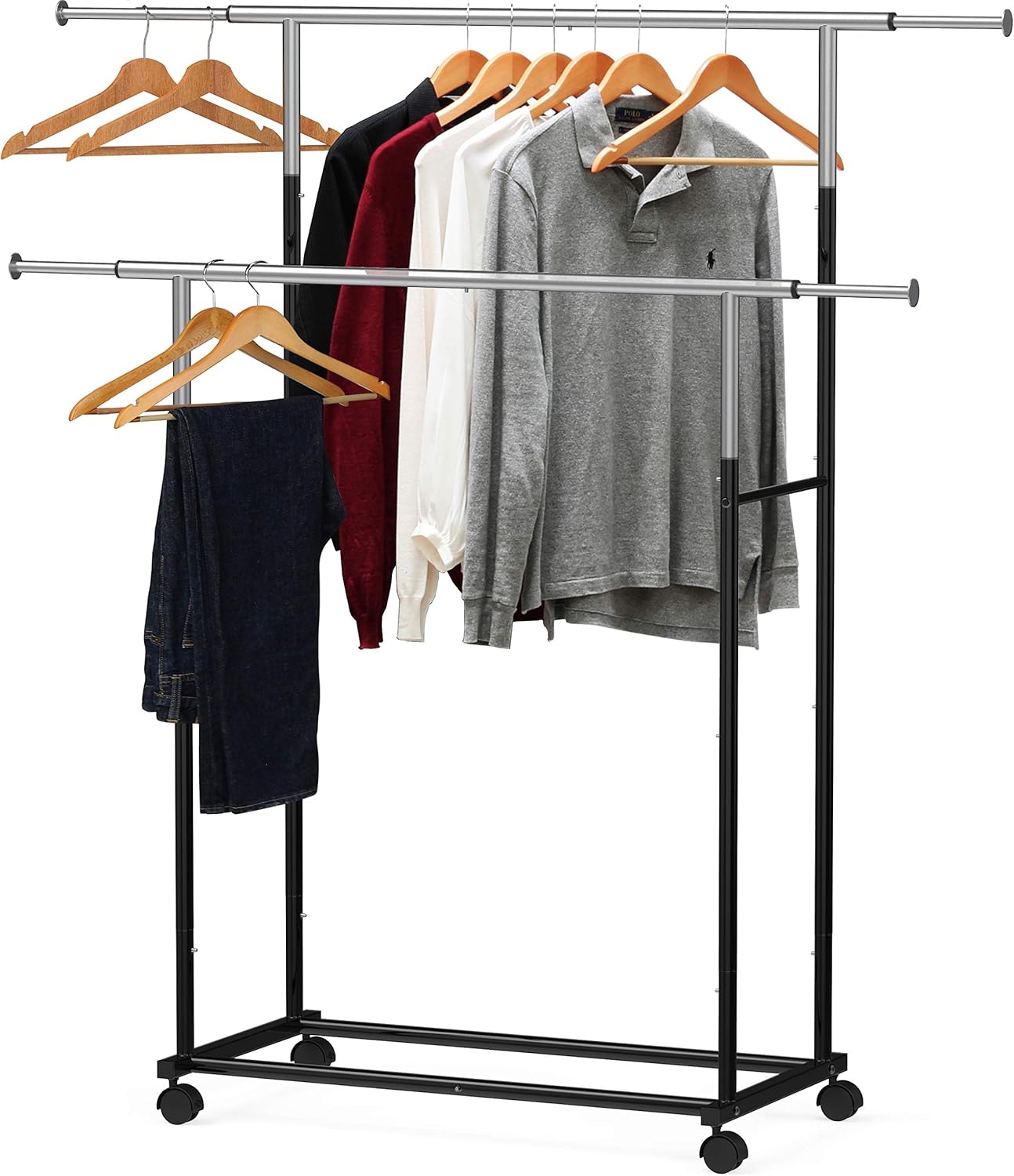 Simple Houseware Standard Double Rod Garment Rack, Black Pack of 2