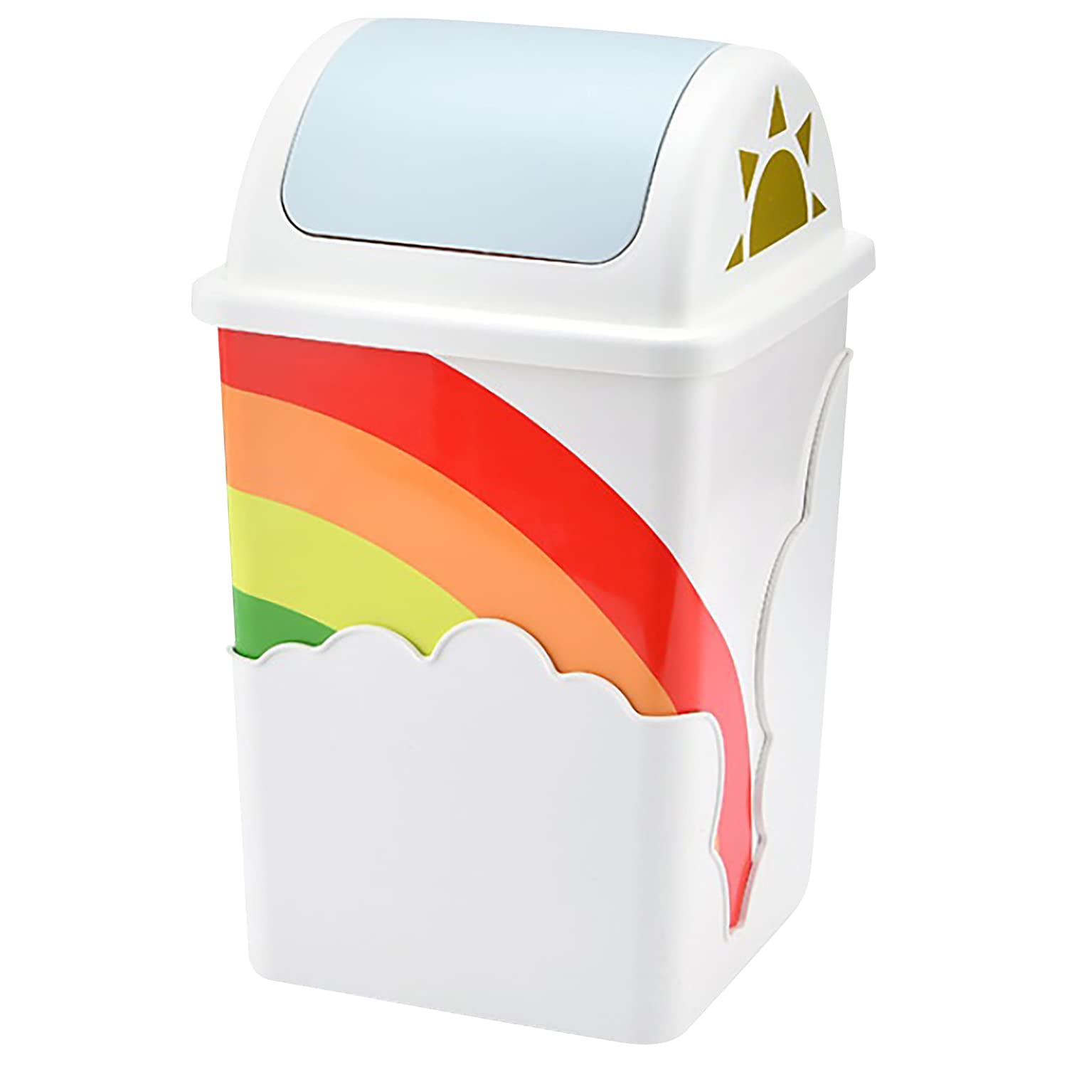 Rainbow Trash Can (1-Pack) - Cute Waste Basket for Kids Room - 9.6&rdquo;x9.6&rdquo;x15.7&rdquo; Indoor Swing Top Trash Can with Lid - Garbage Can for School & Daycare - Swivel Touchless Garbage Cans - White Plastic Trash Can&hellip;