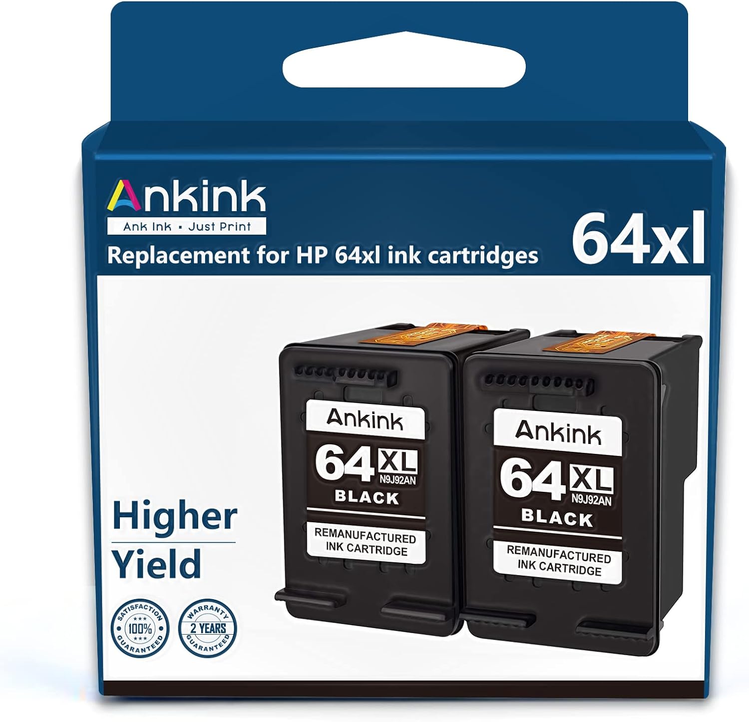 Ankink Higher Yield 64XL 2 Black Combo | XLarge Replacement for HP 64xl Black Ink Cartridges | HP 64 XL Fit for Envy Photo 6255 6400 7100 7155 7164 7800 7855 7858 Tango X Terra Printer | HP64 HP64XL Pack of 2