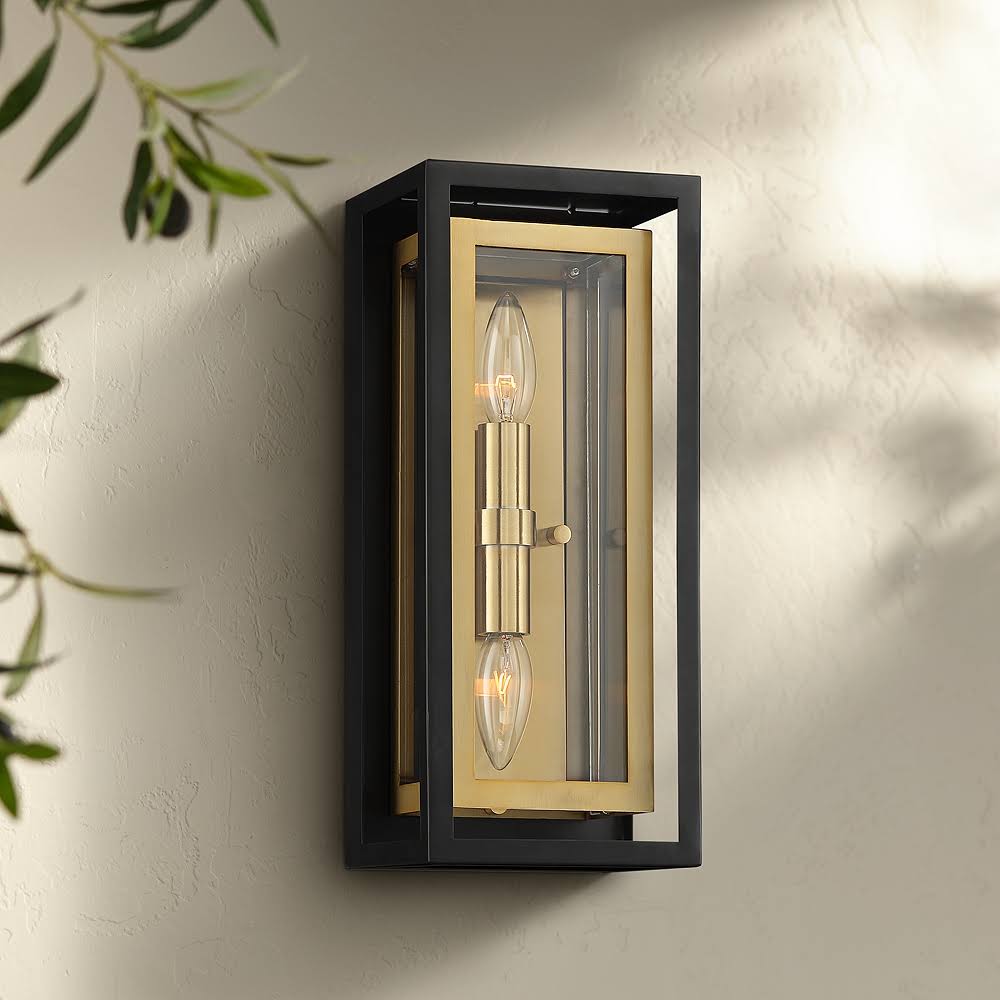 Possini Euro Kie 14x22 High Black and Brass Outdoor Wall Light