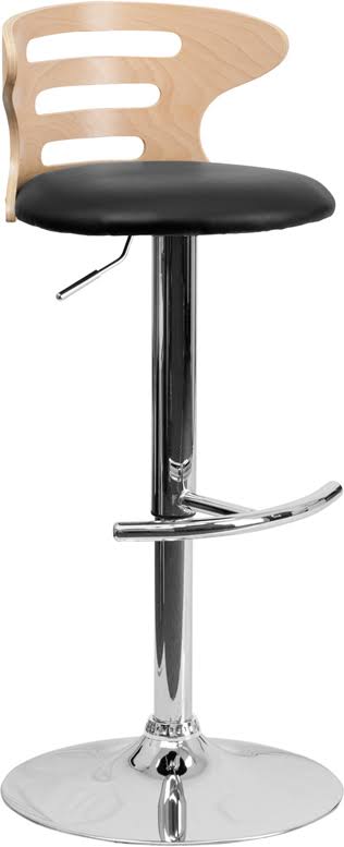 Flash Furniture SD-2019-BEECH-GG Beech Bentwood Adjustable Height Bar Stool with Black Vinyl Seat and Cutout Back