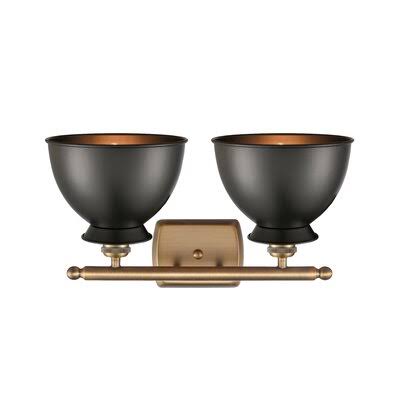 Cleveland 2 - Light Dimmable Vanity Light Three Posts Finish: Antique Brass, Shade Color: Matte Black, Bulb Type: 3.5 Watt Vinta