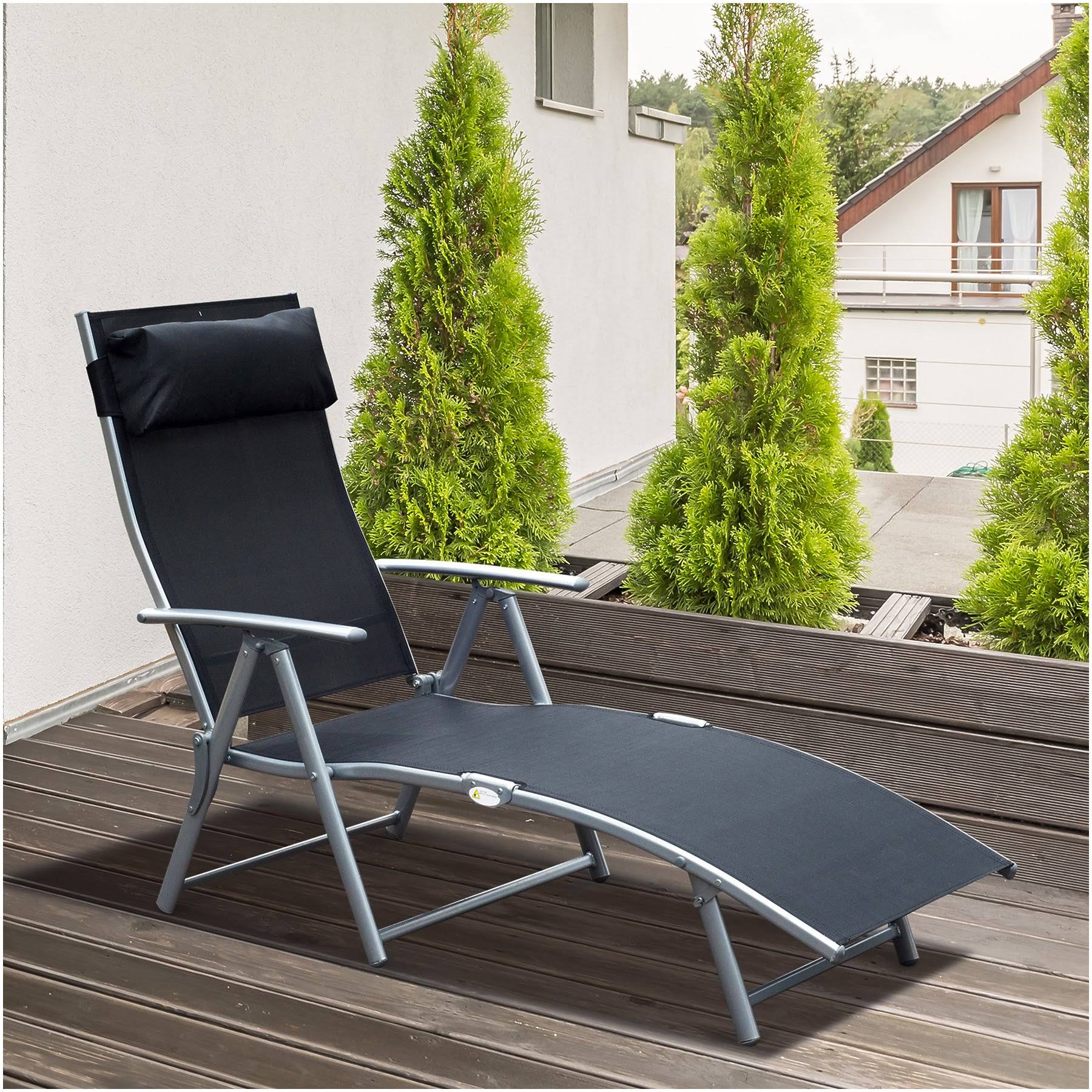 Outsunny Steel Fabric Outdoor Folding Chaise Lounge Chair Black