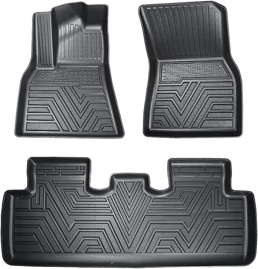 Auovo Floor Mats Fits for Tesla Model Y 2020 2021 2022 Accessories Complete Set All Weather Guard Protector Liners(Pack of 3)