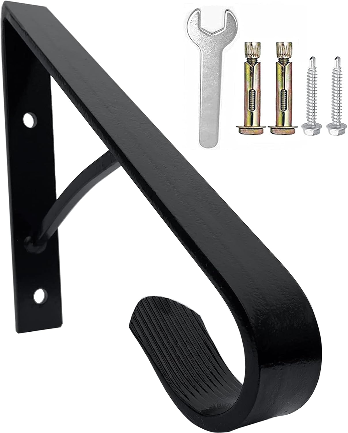 ATYOUK Black Single Post Handrail Wrought Iron Post Mount Step Grab Supports with Base Plate Fits 1 or 2 Steps Grab Rail Single Post Railing Pack of 2