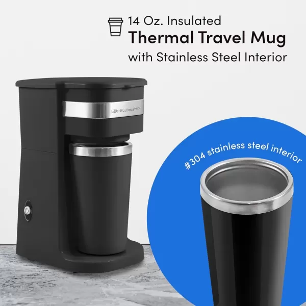 Coffee & Tea Kettles EHC111A Personal Single-Serve Compact Coffee Maker Brewer Includes 14Oz. Stainless Steel Interior Thermal Travel Mug, Compatible with Coffee Grounds, Reusable Filter, Black