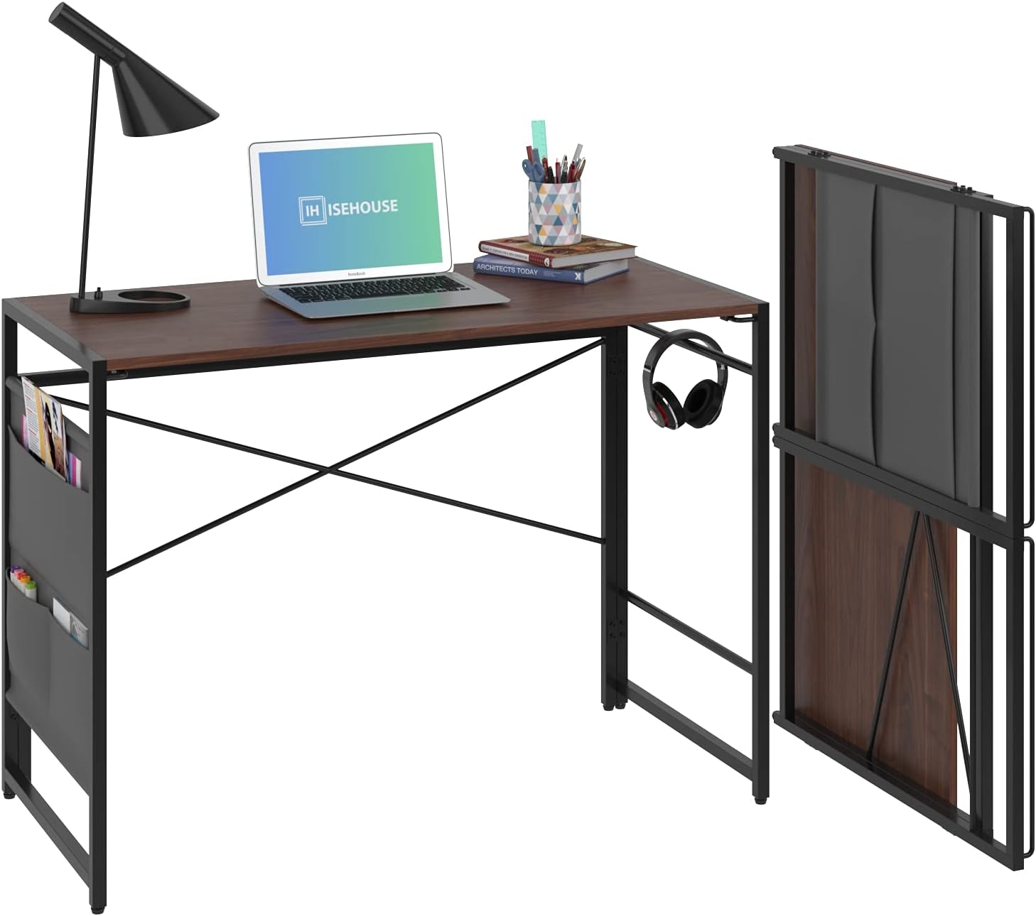 ISE House Folding Computer Desk 39 inches Study Office Desk for Home Office,Writing Desk Foldable Table for Small Spaces Pack of 2