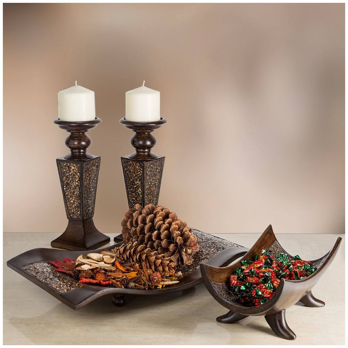 Creative Scents Schonwerk Pillar Candle Holder Set of 2- Crackled Mosaic