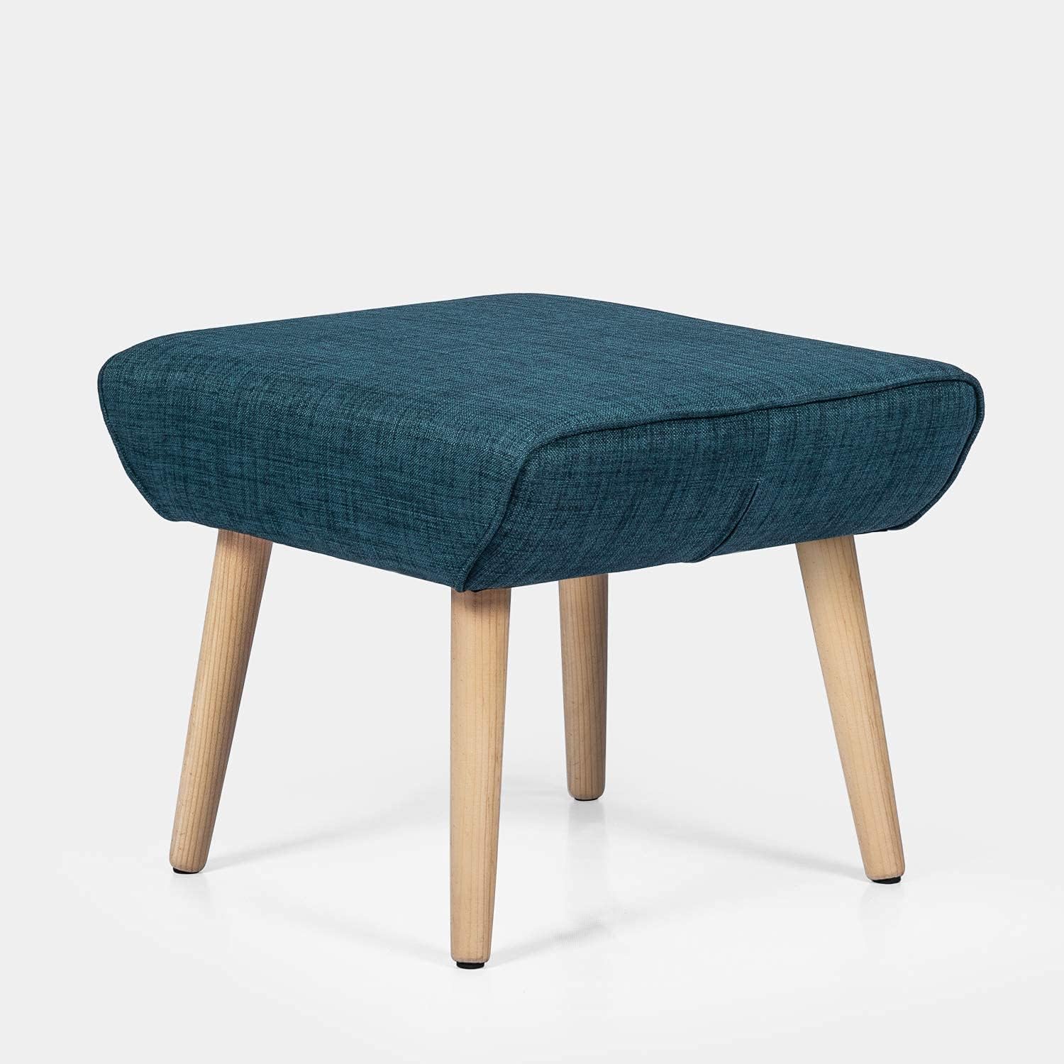 Edeco Square Ottoman Fabric Foot Rest Stool with Wooden Legs, Dark Blue Pack of 2