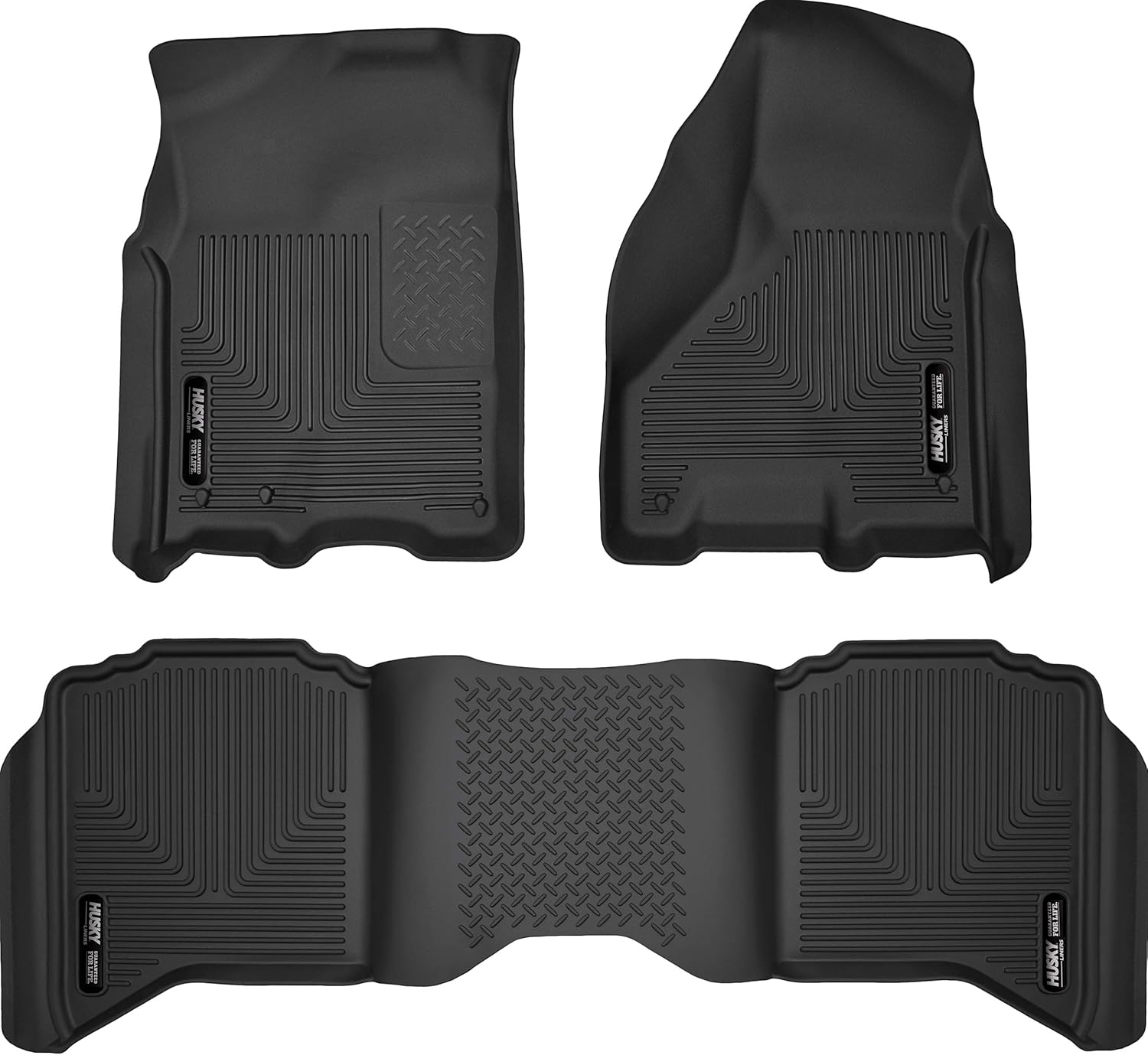 Husky Liners Weatherbeater Series | Front & 2nd Seat Floor Liners - Black | 99001 | Fits 2009-2021 Dodge Ram 1500 Crew Cab, 2010-2018 Dodge Ram 2500/3500 Crew Cab 3 Pcs