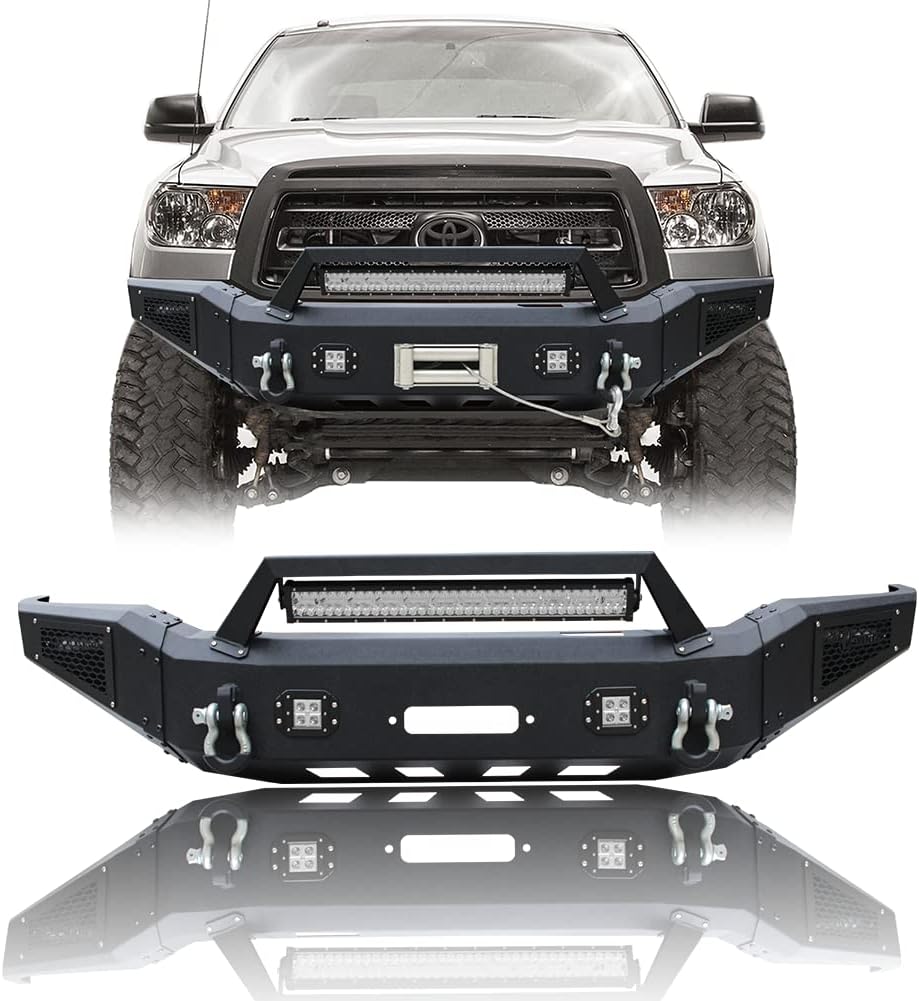 NW Black Texture Steel Front Bumper With Winch Plate&LED Lights For 2007-2013 Tundra