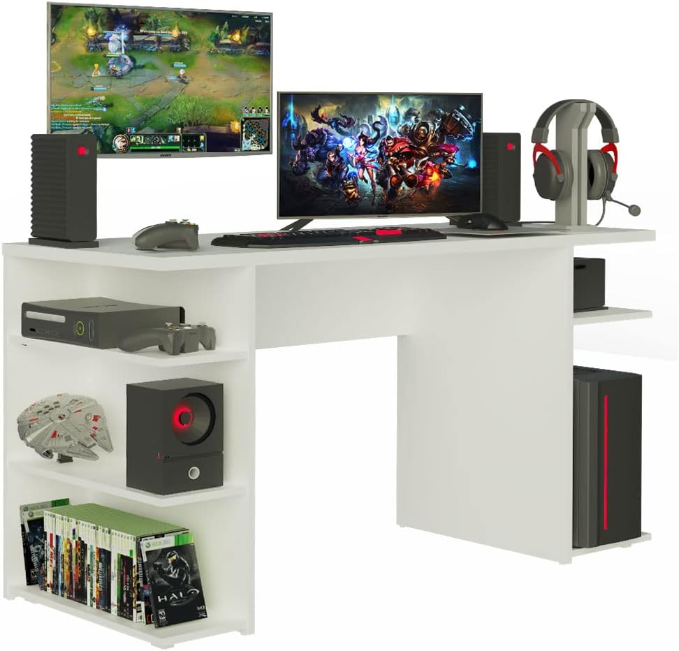 MADESA Computer Desk with Shelves, Home Office Desk Writing Workstation for Large Monitor Stand, Gamer Table Wood Desk, Gaming Computer Desk (Black)