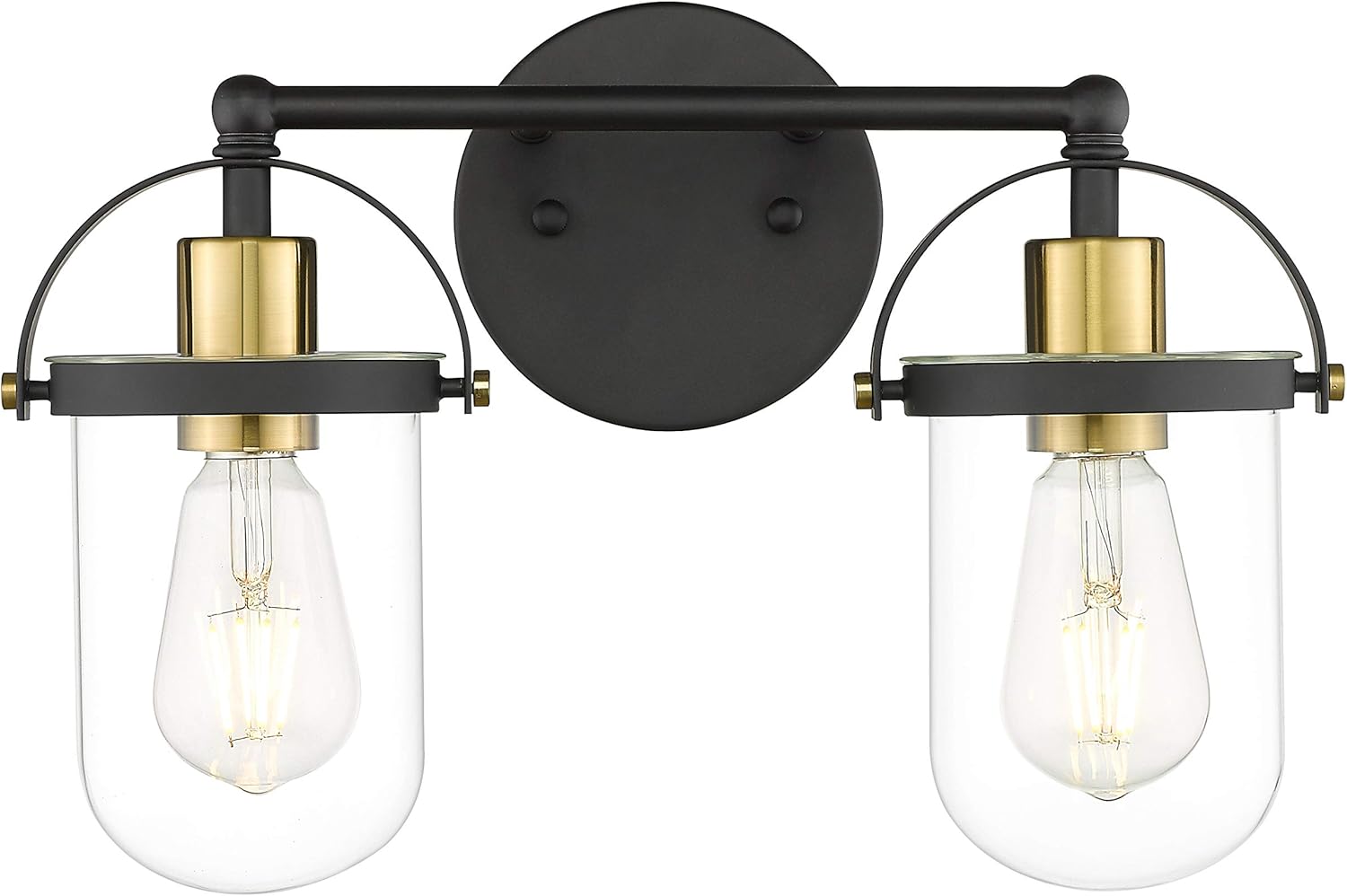 DSMJFU Bathroom Vanity Light Fixtures Over Mirror Black and Gold Metal Transparent Glass Wall Sconce 2 Lights E26 Sockets