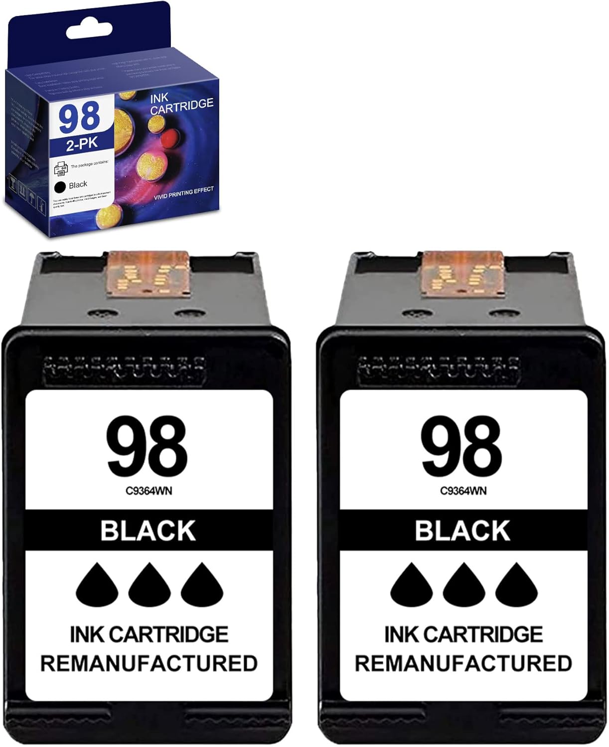 98 C9364WN Remanufactured Ink Cartridge Replacement for HP 98 Ink 100 150 H470 6940 6988 2575 C4150 C4180 8049 8050 Printer (Black, 2-Pack)-Sold by Fossettee. Pack of 2